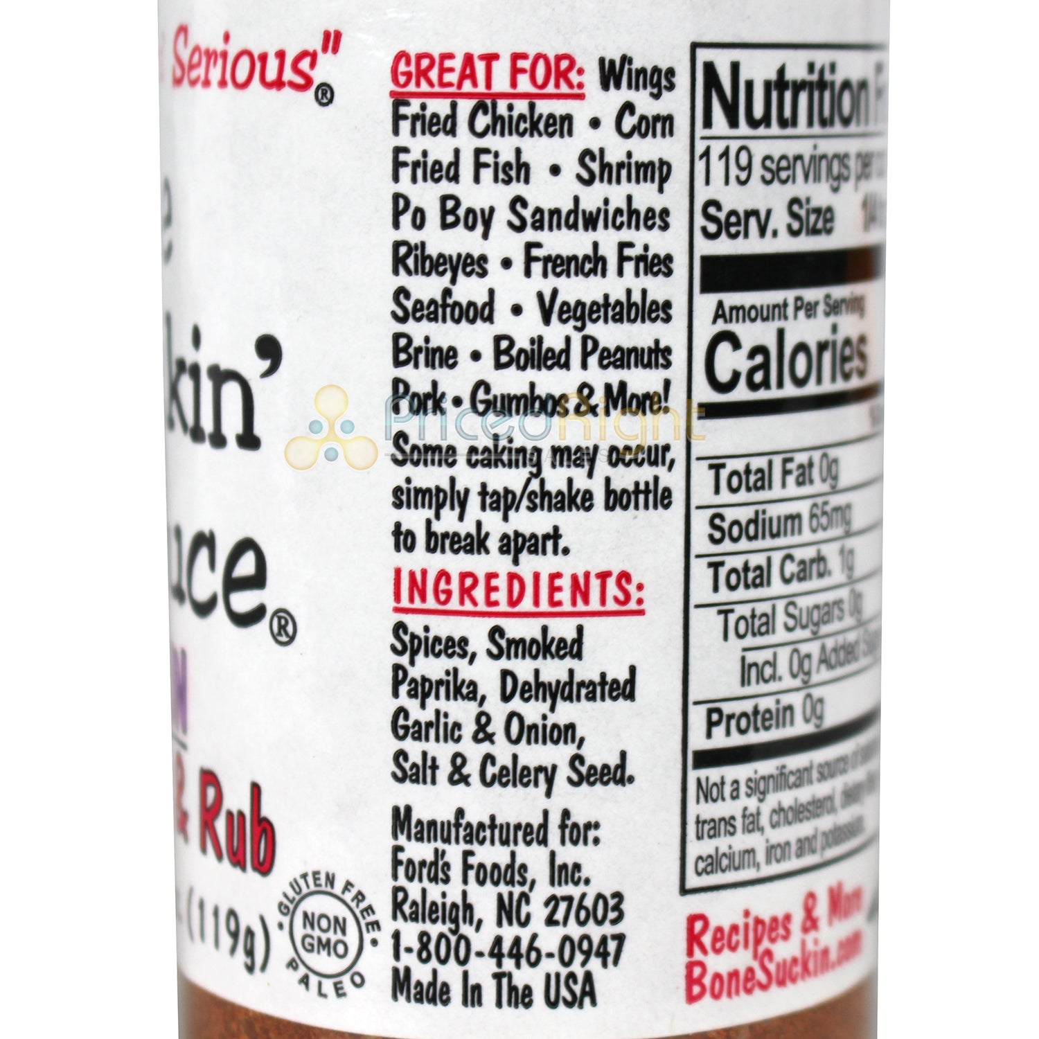 Bone Suckin' Sauce Cajun Seasoning and Rub 4.2 Oz Bottle Non Gmo Gluten Fat Free