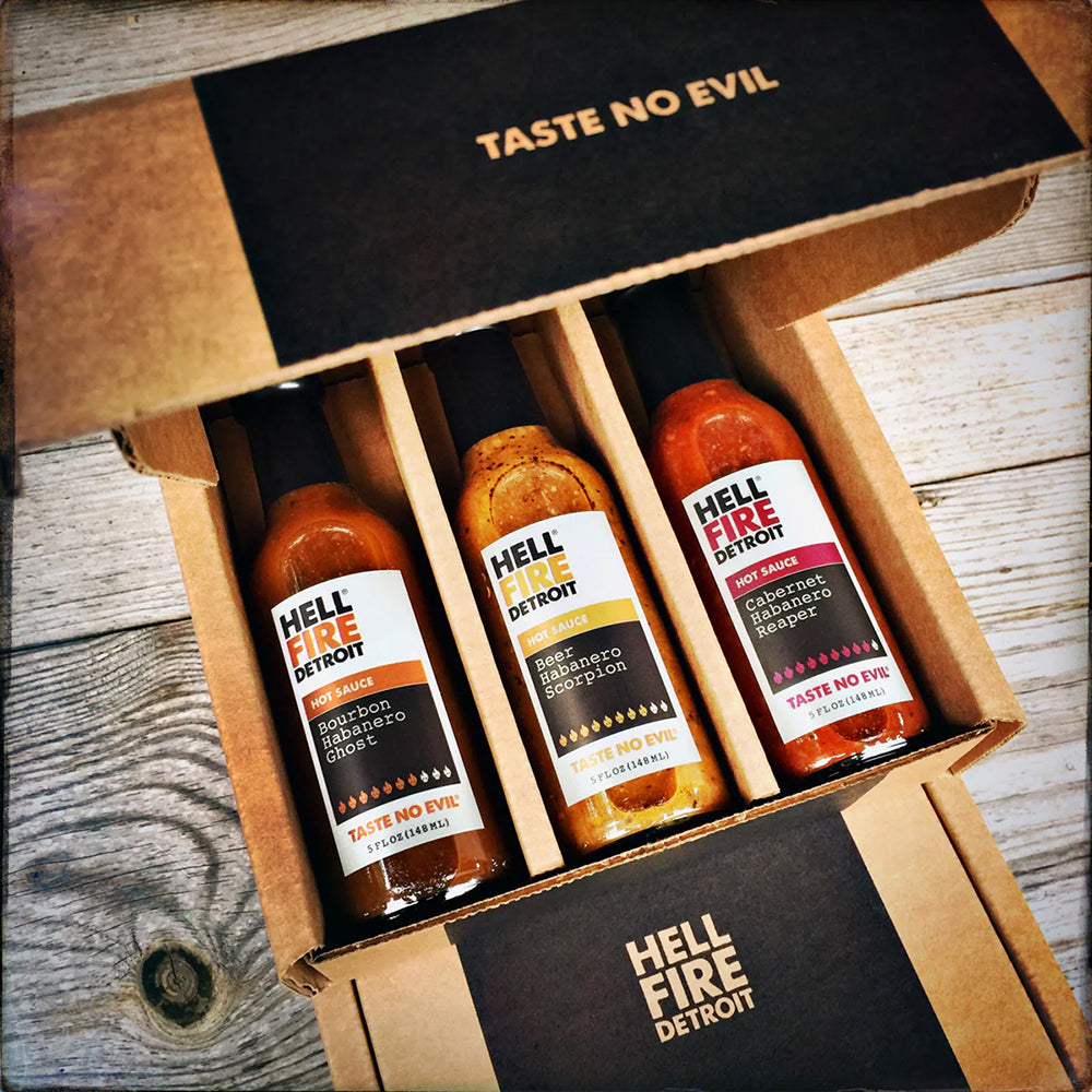 Hell Fire Detroit Hot Box #2 Hot Sauce Gift Pack Vegan Vegetarian 852963006137