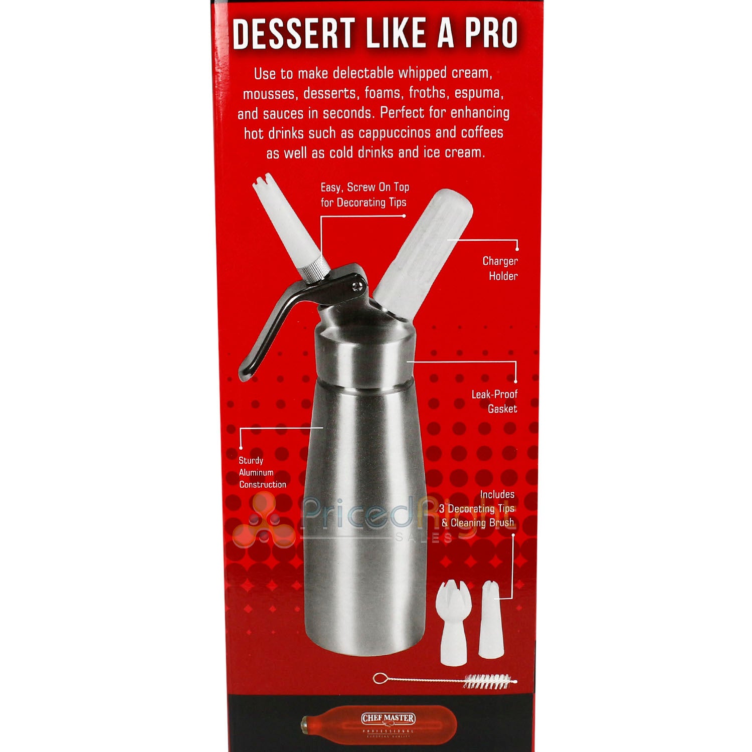 Chef Master 2 Pint Whipped Cream Dispenser Professional Grade Stainless Steel