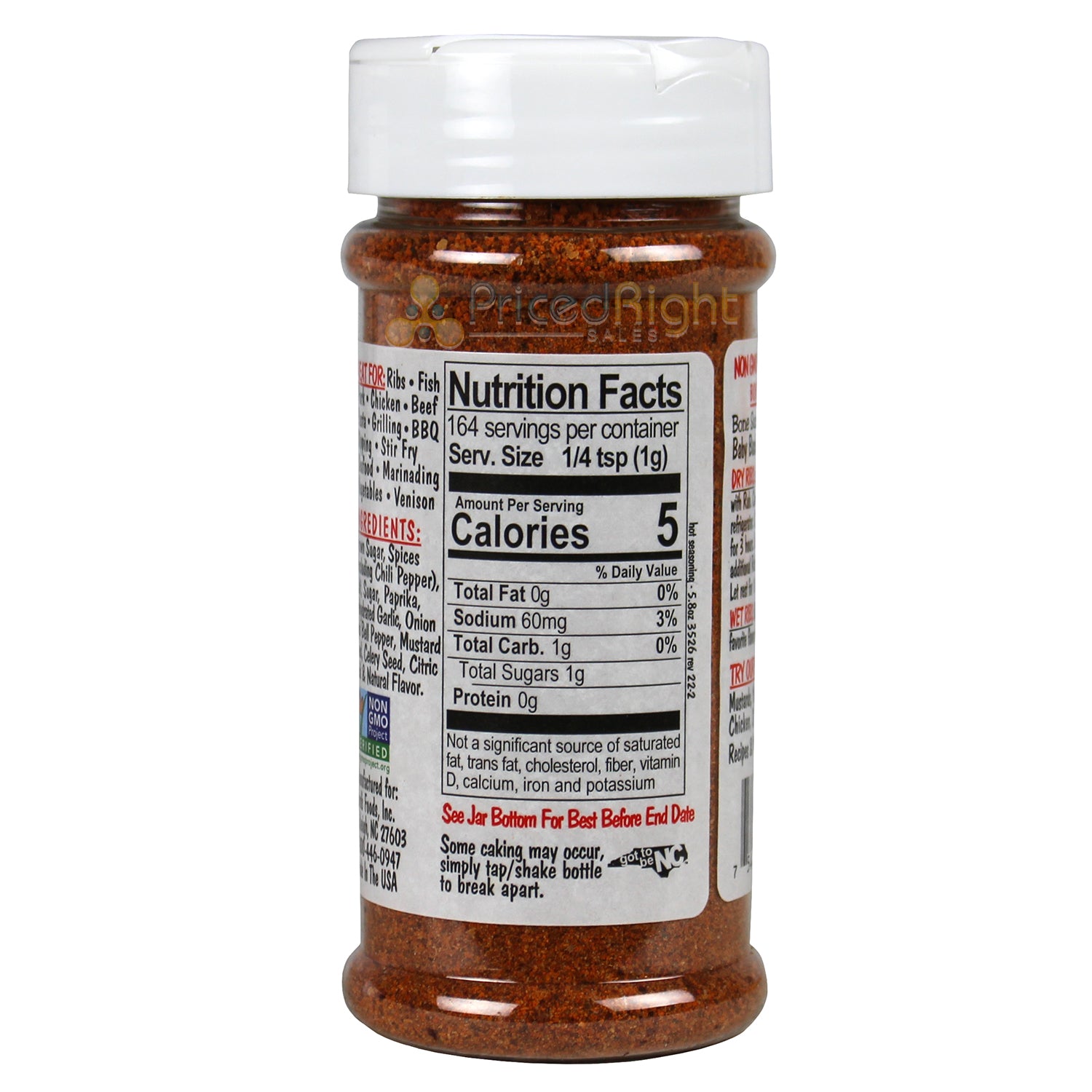 Bone Suckin' Sauce Hot Seasoning and Rub 5.8 Oz Bottle Non GMO Gluten & Fat Free