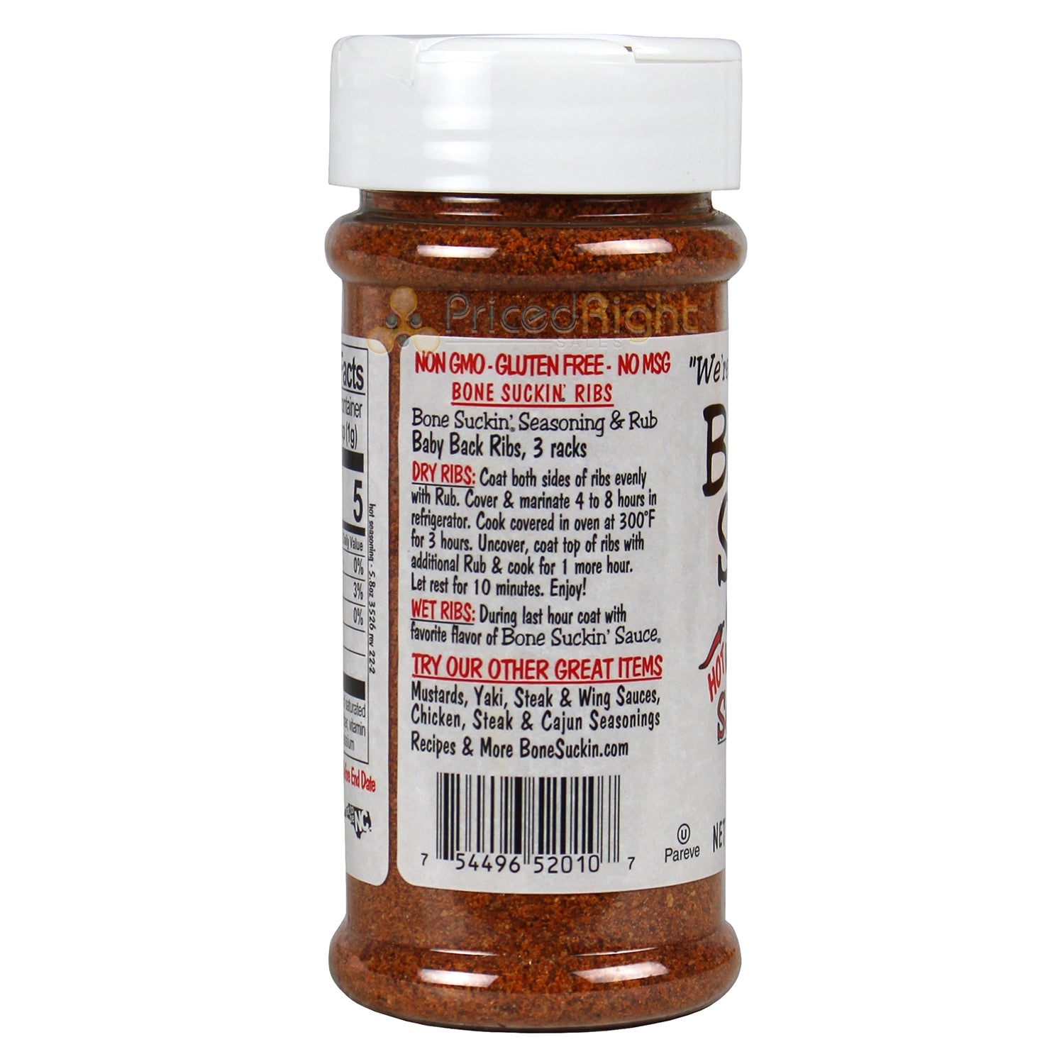 Bone Suckin' Sauce Hot Seasoning and Rub 5.8 Oz Bottle Non GMO Gluten & Fat Free