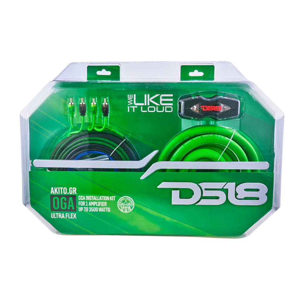 DS18 Amplifier Wiring Installation Kit 0 Gauge CCA 3500W RMS Green AKIT0.GR