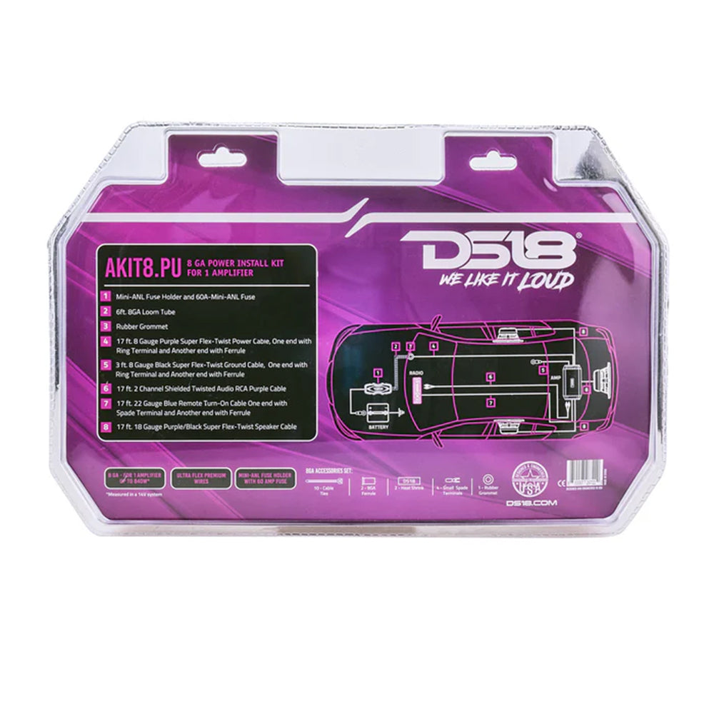 DS18 Amplifier Wiring Installation Kit 0 Gauge CCA 350W RMS Purple AKIT0.PU