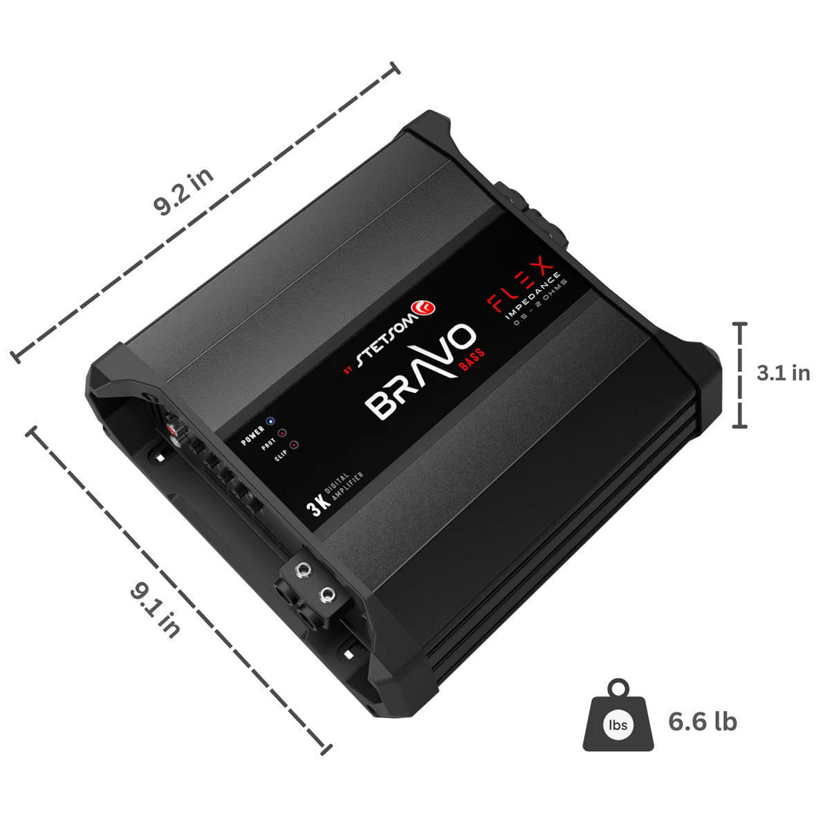 Stetsom Bravo Bass Flex 3K Mono Class D Car Audio Amplifier Auto 0.5 to 2 Ohm