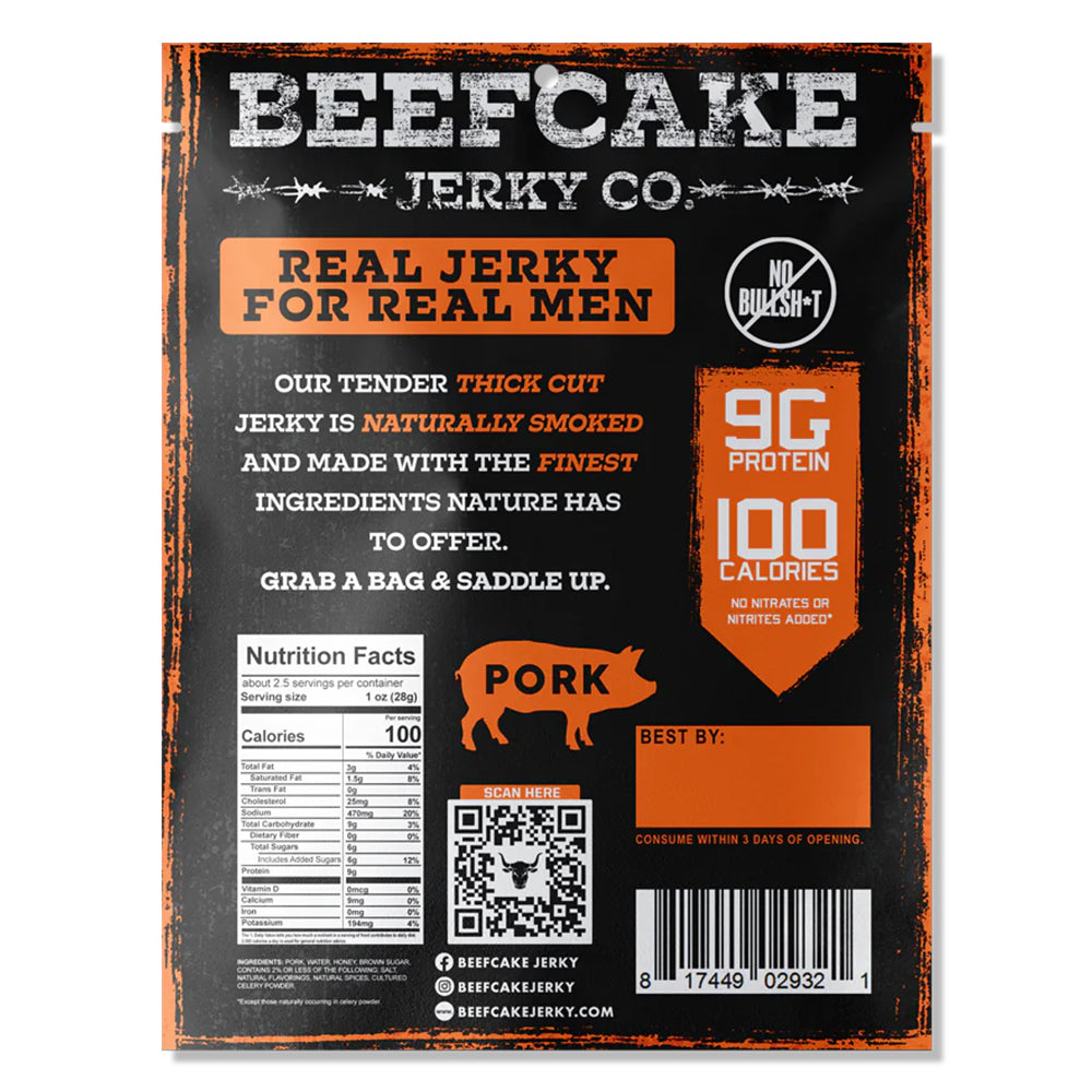 Beefcake Jerky Co Pork Sweet Heat Jerky 2.7oz 9g Protein 100 Calories BC005