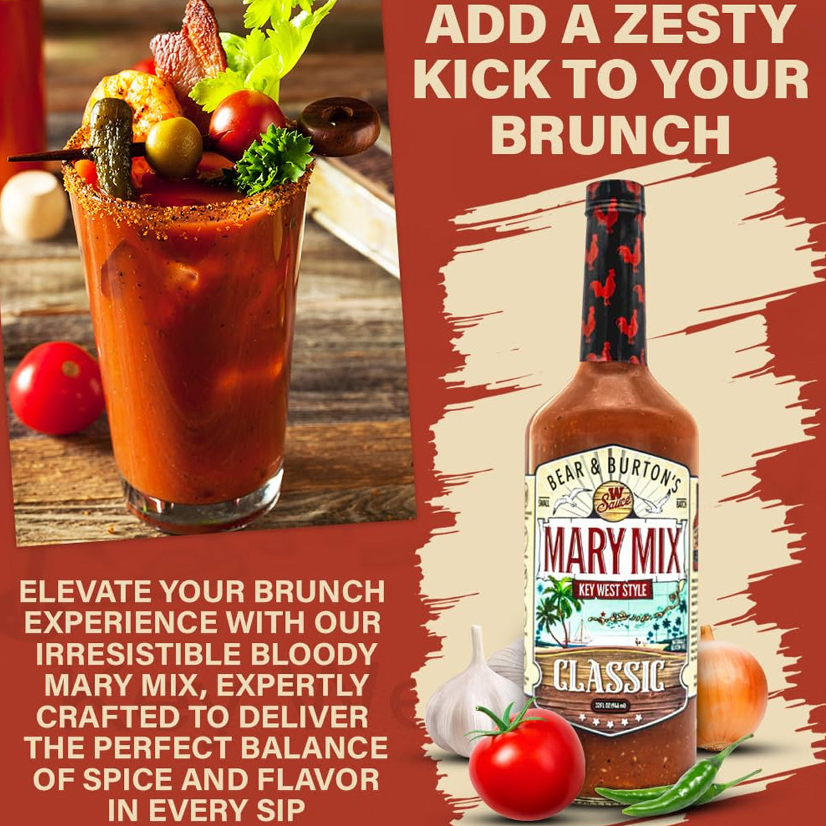 Bear & Burton's Bloody Mary Mix W Sauce Key West Style Classic 32oz Bottle