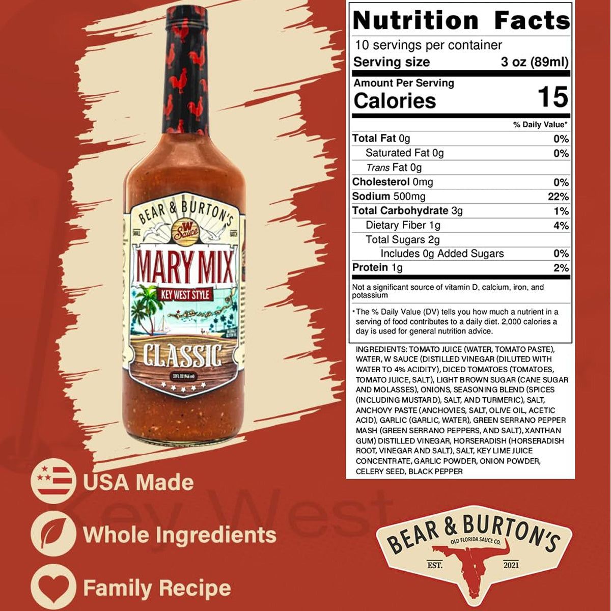 Bear & Burton's Bloody Mary Mix W Sauce Key West Style Classic 32oz Bottle