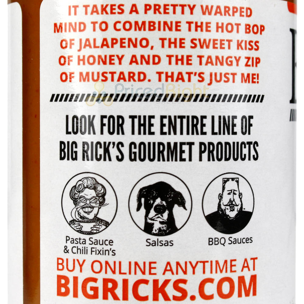 Big Rick's Jalapeno Honey Mustard Sweet Full Flavored Zingy 18 oz. Jar