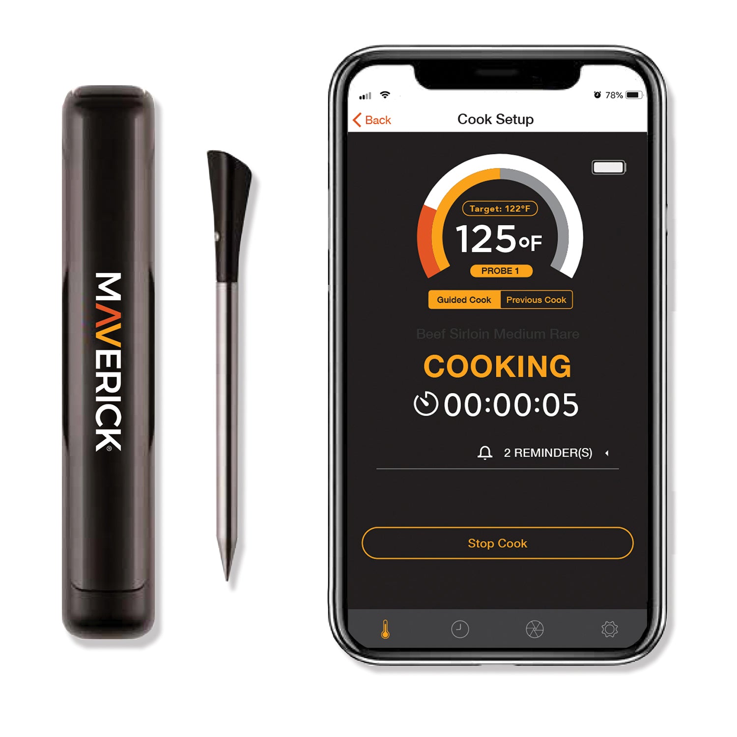 Maverick Stake Wireless Bluetooth Food Thermometer USB Presets & Alerts BT-30