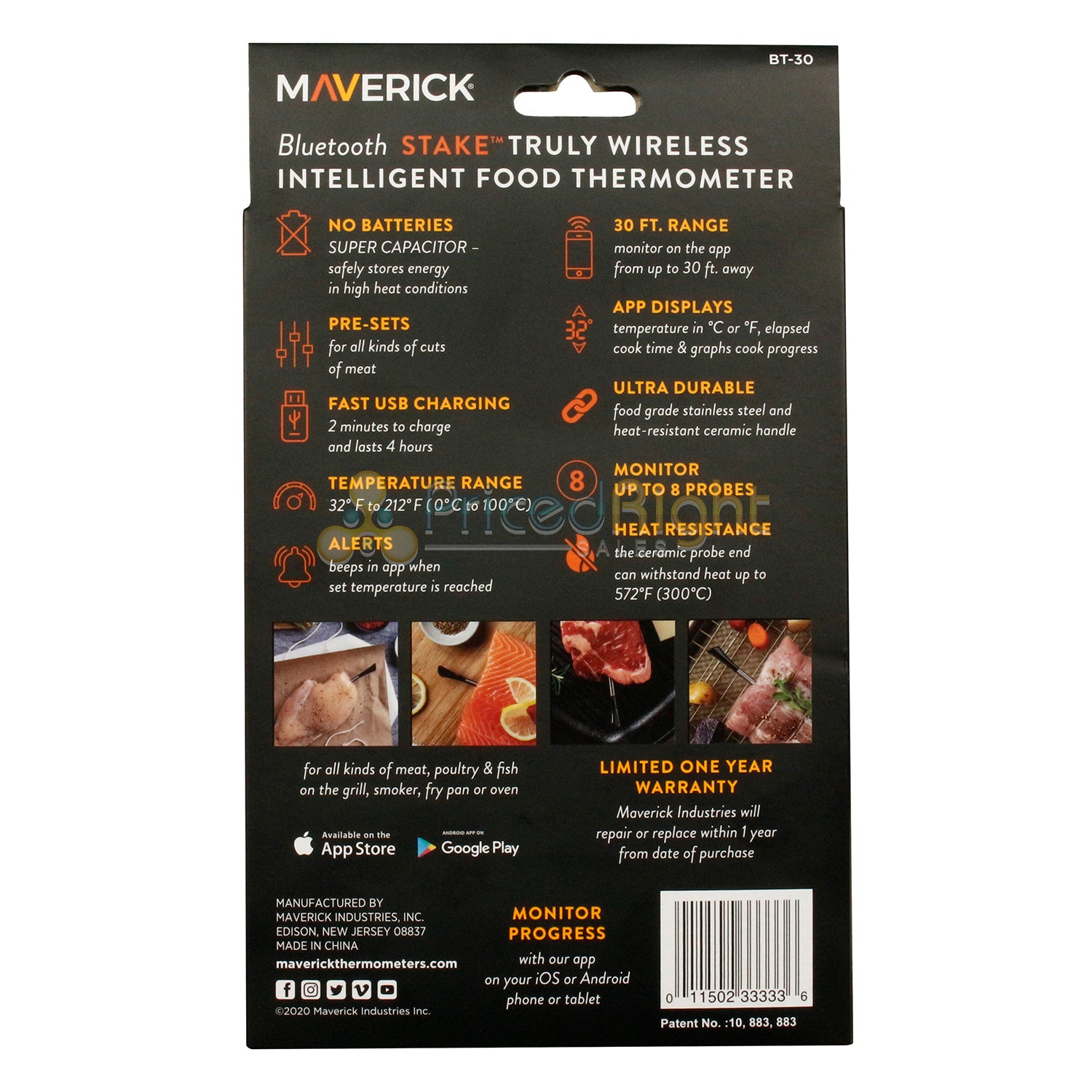 Maverick Stake Wireless Bluetooth Food Thermometer USB Presets & Alerts BT-30