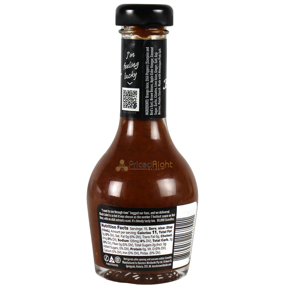 Bunsters Black Label Hot Sauce 16/10 Heat Scorpion Peppers Gluten Free 5 Ounce