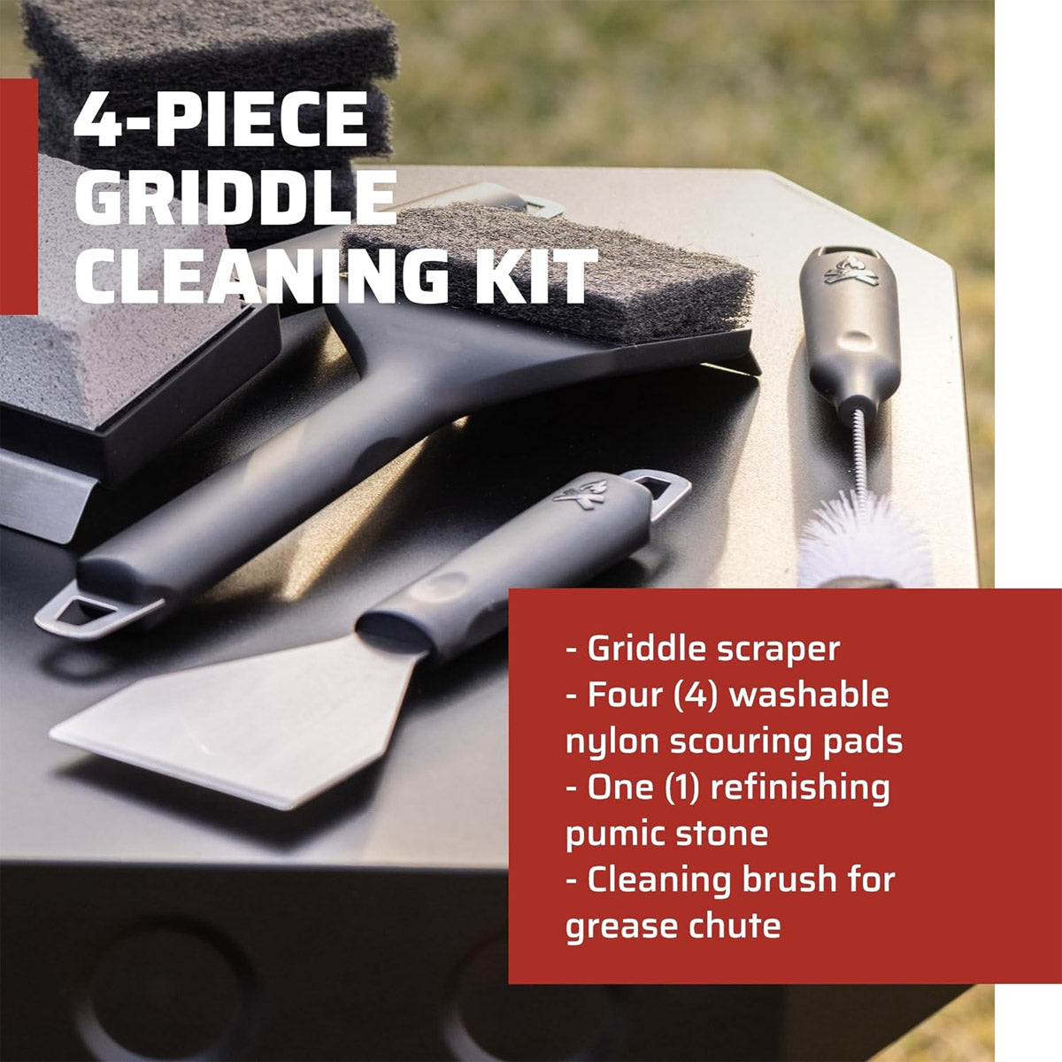 Camp Chef Griddle Cleaning Kit CLSET4 Scraper Scouring Pads Pumice Stone & Brush