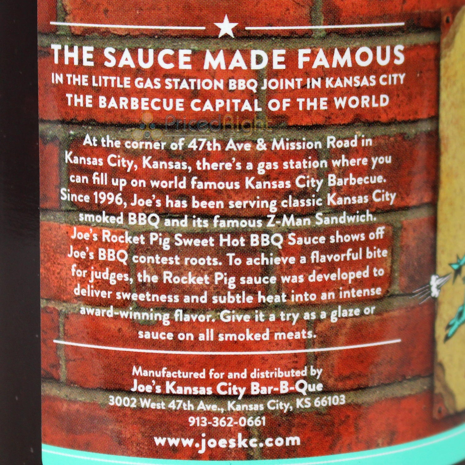 Joes Kansas City Rocket Pig Sweet Hot BBQ Sauce 20.5 Oz Cayenne Pepper CT00800