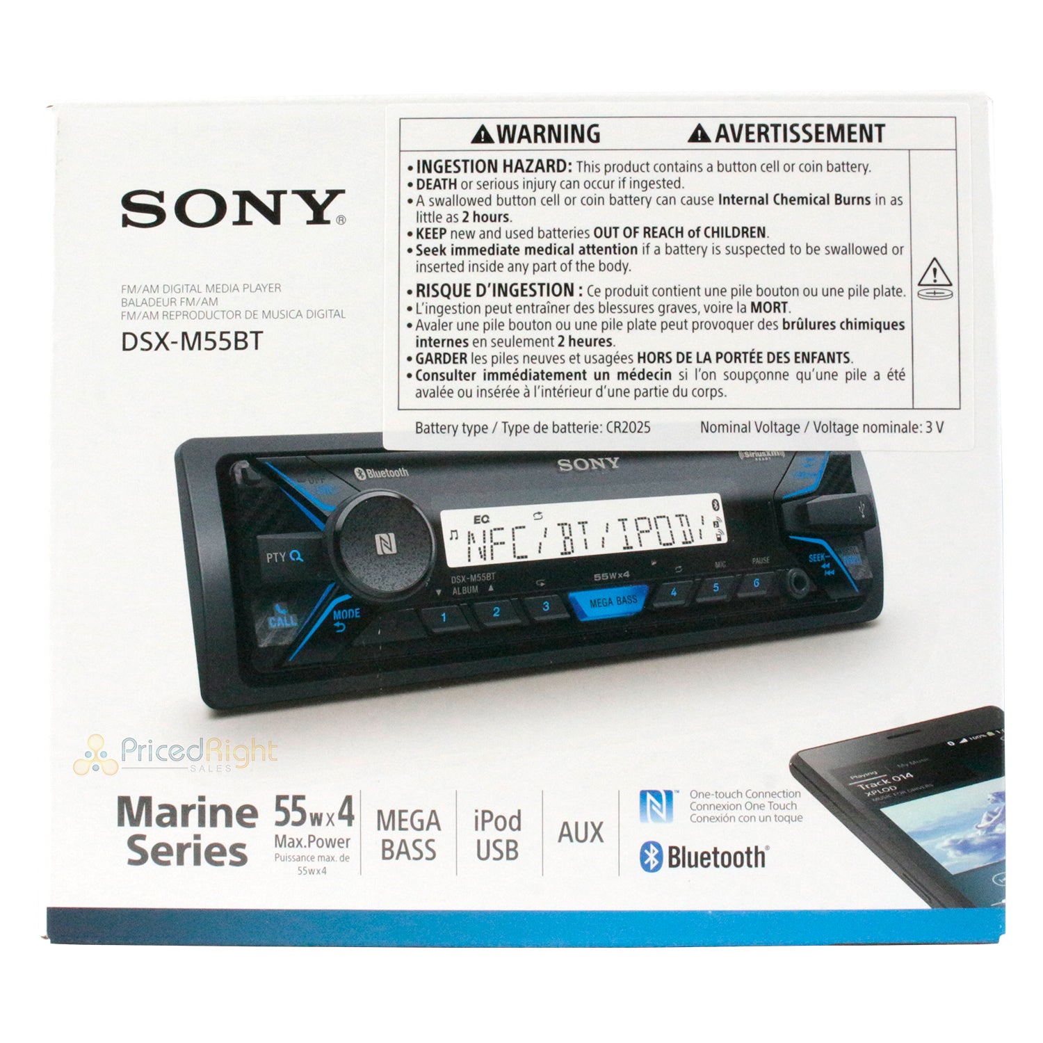 Sony Mechless Marine Media Receiver Bluetooth AM/FM MP3 USB Mega Bass DSX-M55BT