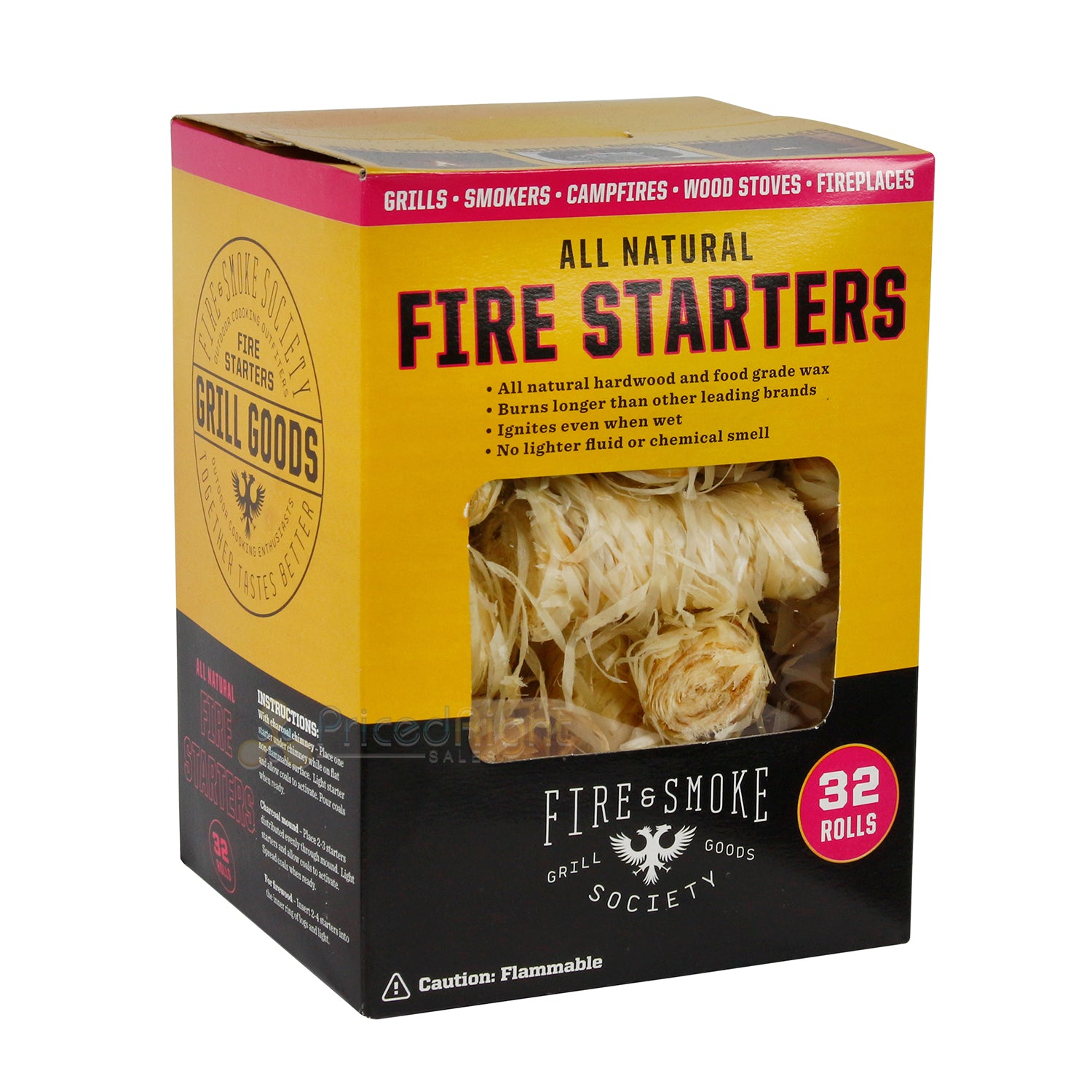 Fire & Smoke Society All-Natural Fire Starters Waterproof & Food Grade 32 Pack