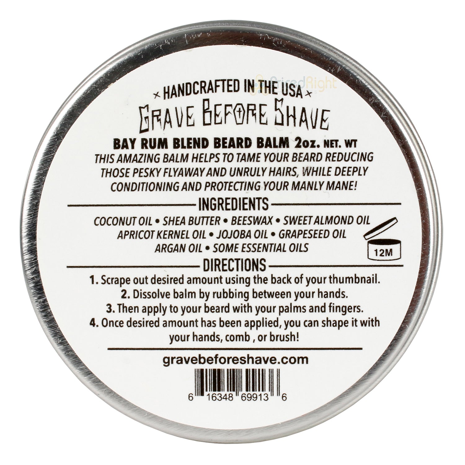 Grave Before Shave Handcrafted Beard Balm Bay Rum Blend Strong Hold 2 Ounce