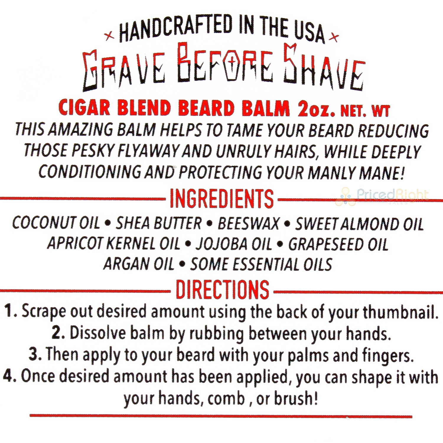 Grave Before Shave Handcrafted Beard Balm Strong Hold Cigar Blend Vanilla 2 Oz