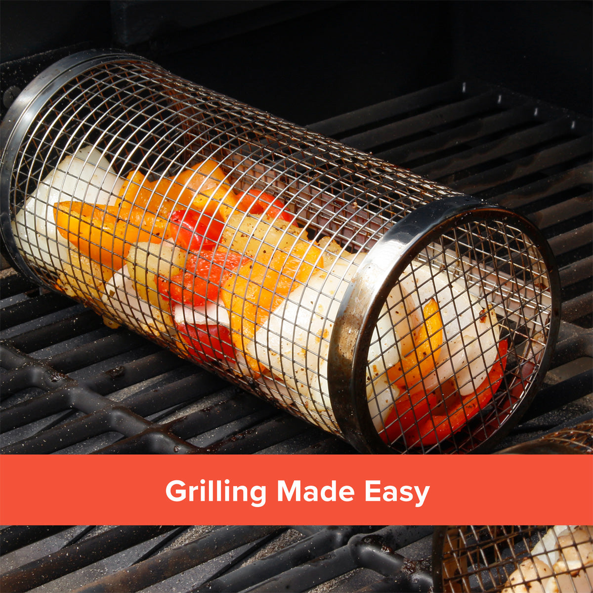 Outdoor Rolling Grill Basket Large BBQ Net Tube Round Mesh Cage Latching Lid