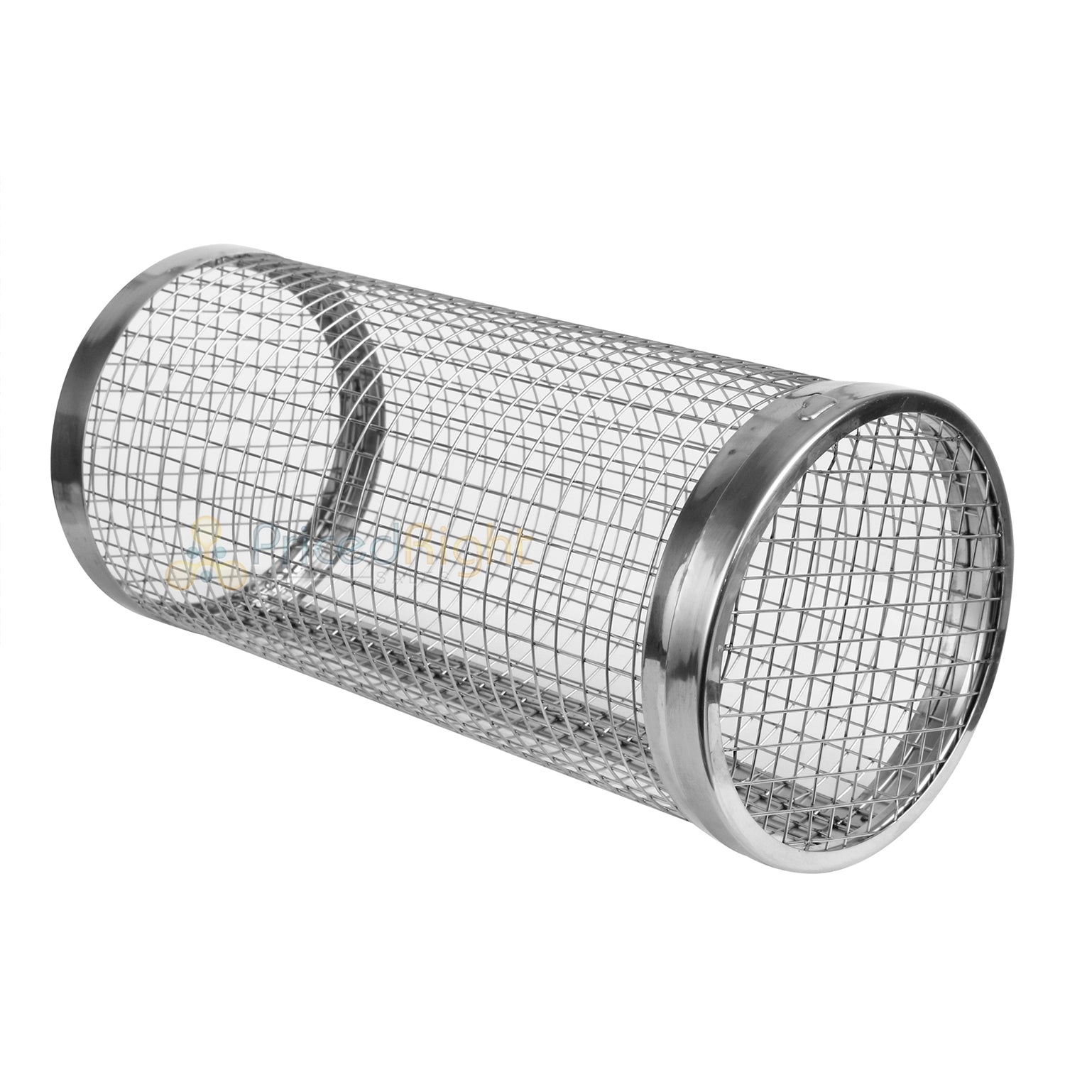 Rolling Grilling Basket BBQ Tube Round Mesh Cage Latching Lid Stainless Steel Sm