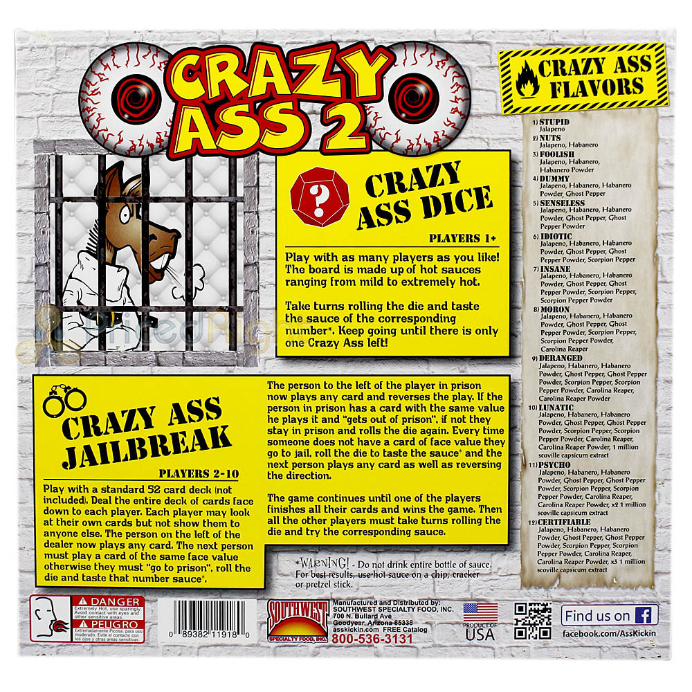 Crazy Ass 2 Hot Sauce Dice Game Challenge 12 - .75 Oz Bottles Extreme Heat GS648