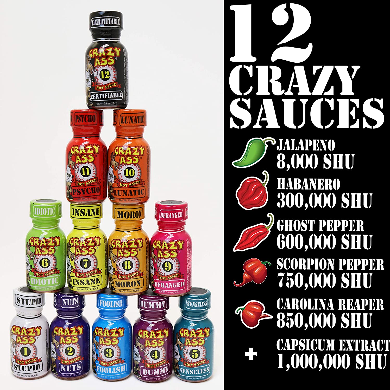 Crazy Ass 2 Hot Sauce Dice Game Challenge 12 - .75 Oz Bottles Extreme Heat GS648