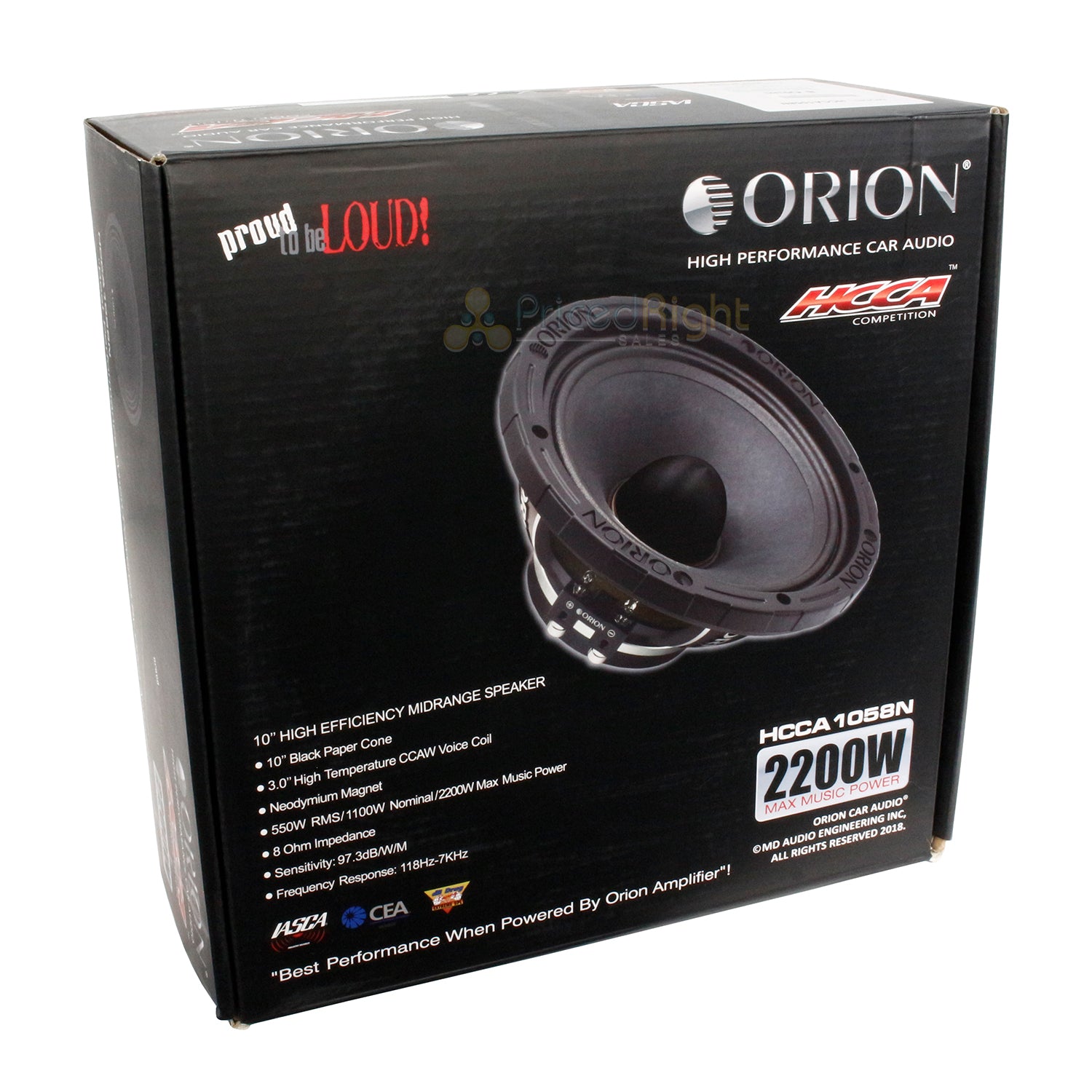 Orion 10" Midrange Speaker 8 Ohm 2200W Max Car Audio MidBass HCCA1058N Single