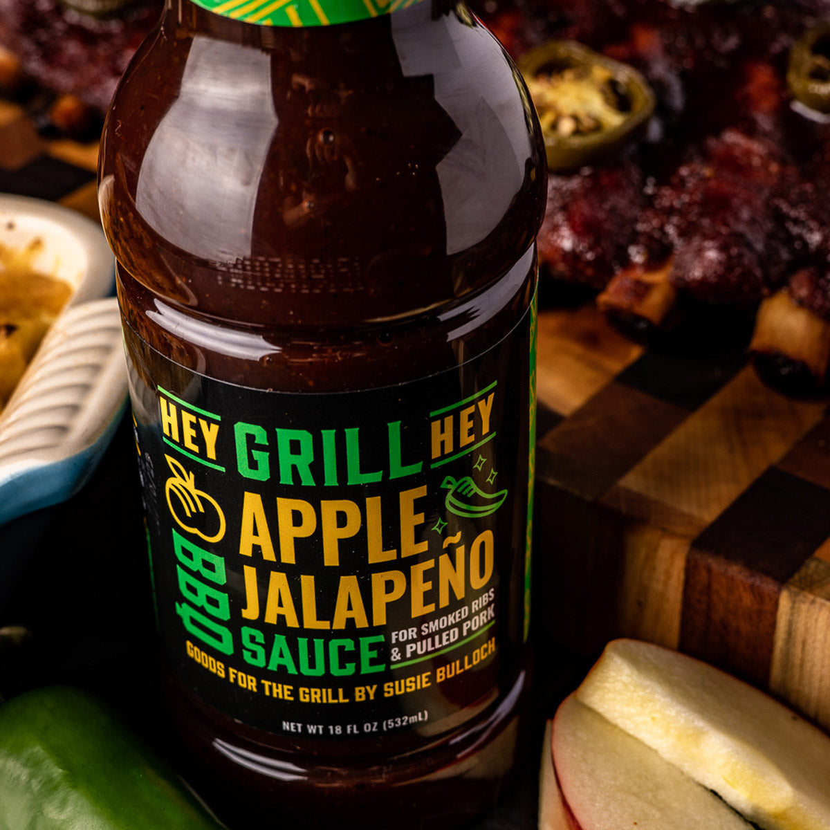 Hey Grill Hey Apple Jalapeno BBQ Sauce Sweet and Spicy 16 Oz Bottle