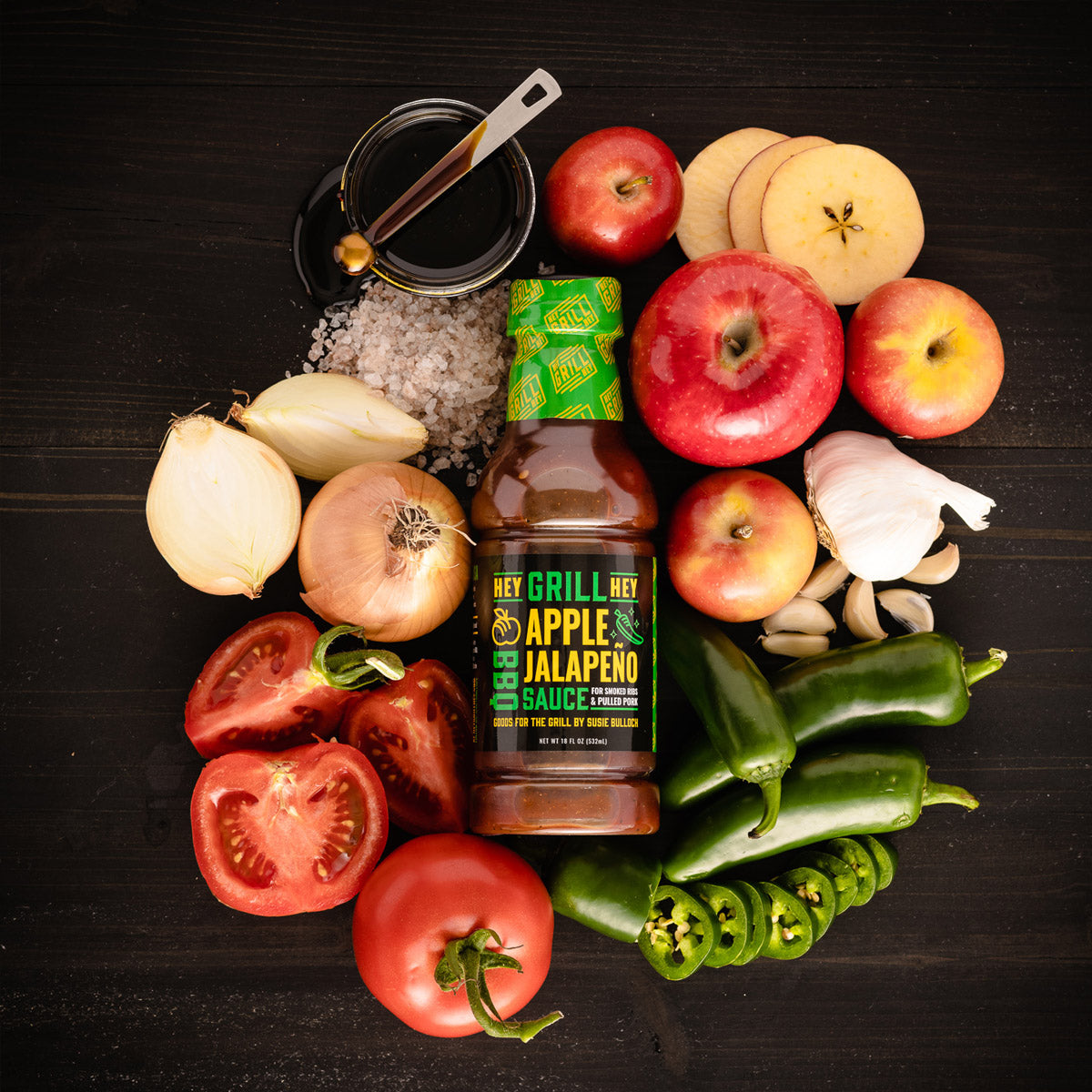 Hey Grill Hey Apple Jalapeno BBQ Sauce Sweet and Spicy 16 Oz Bottle