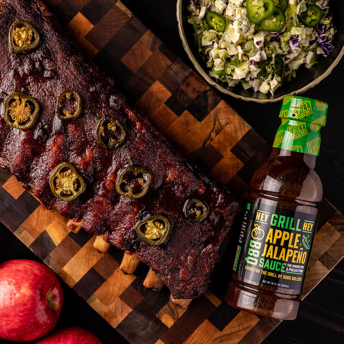 Hey Grill Hey Apple Jalapeno BBQ Sauce Sweet and Spicy 16 Oz Bottle