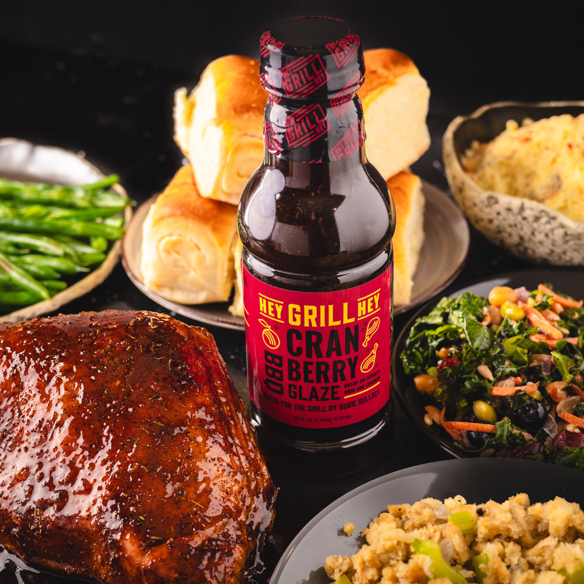 Hey Grill Hey Cranberry BBQ Glaze 16 oz Sweet & Herbaceous Refreshing Sauce