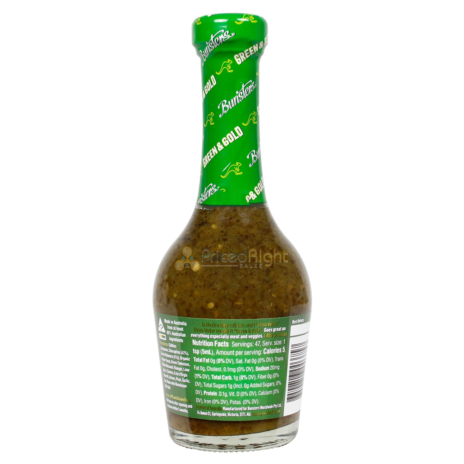 Bunsters Green & Gold Hot Sauce 8/10 Heat Jalapeno & Charapita Chili 8 Ounce