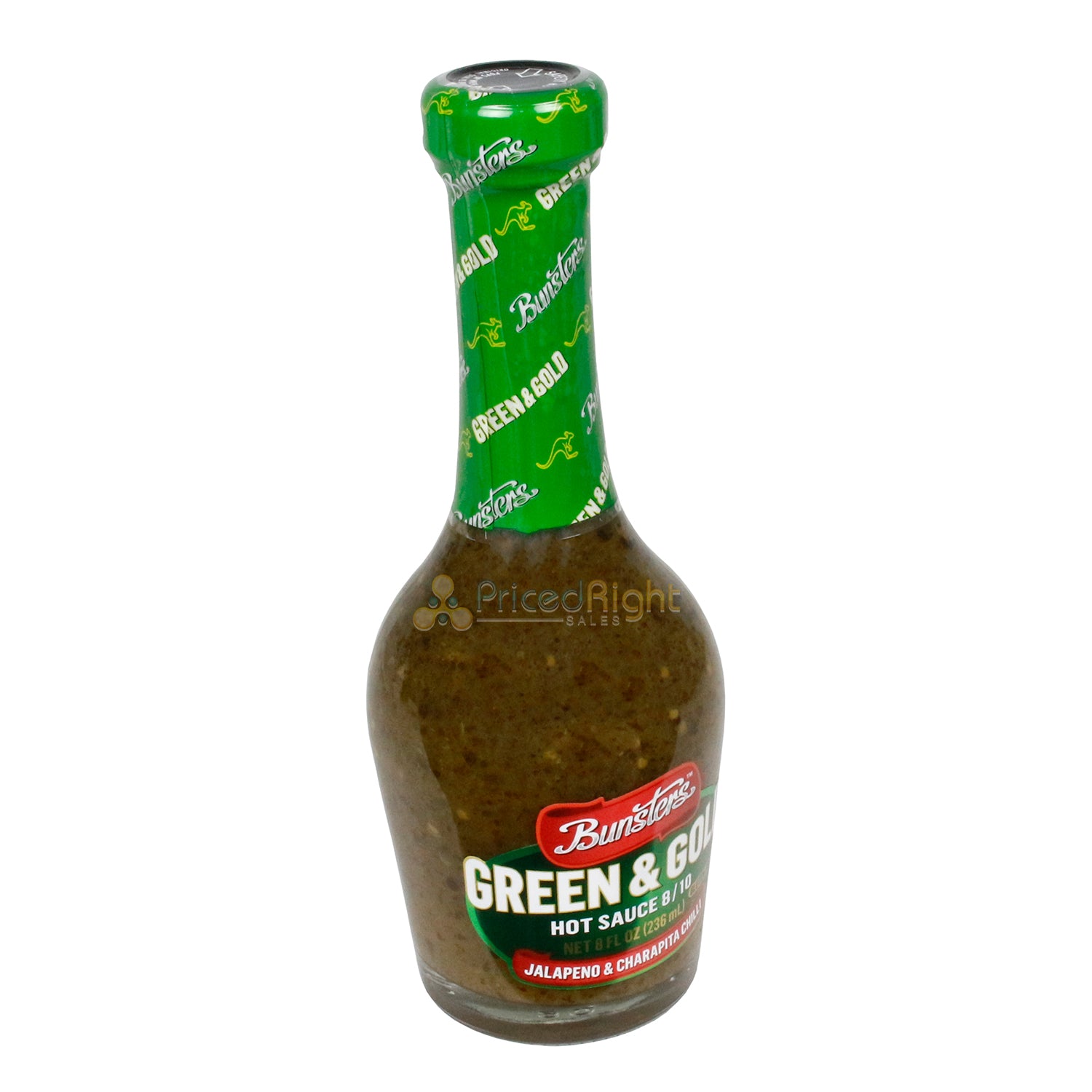 Bunsters Green & Gold Hot Sauce 8/10 Heat Jalapeno & Charapita Chili 8 Ounce