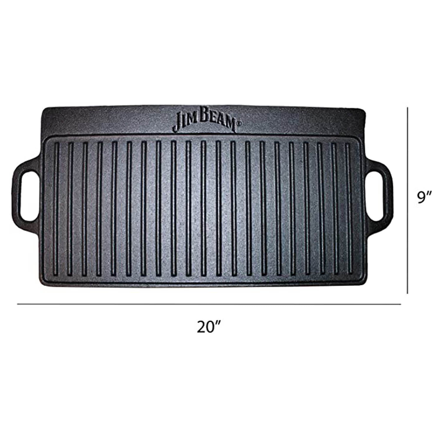 Jim Beam Pre Seasoned Heavy Duty Double Sided Cast Iron Griddle Pan Black JB0168