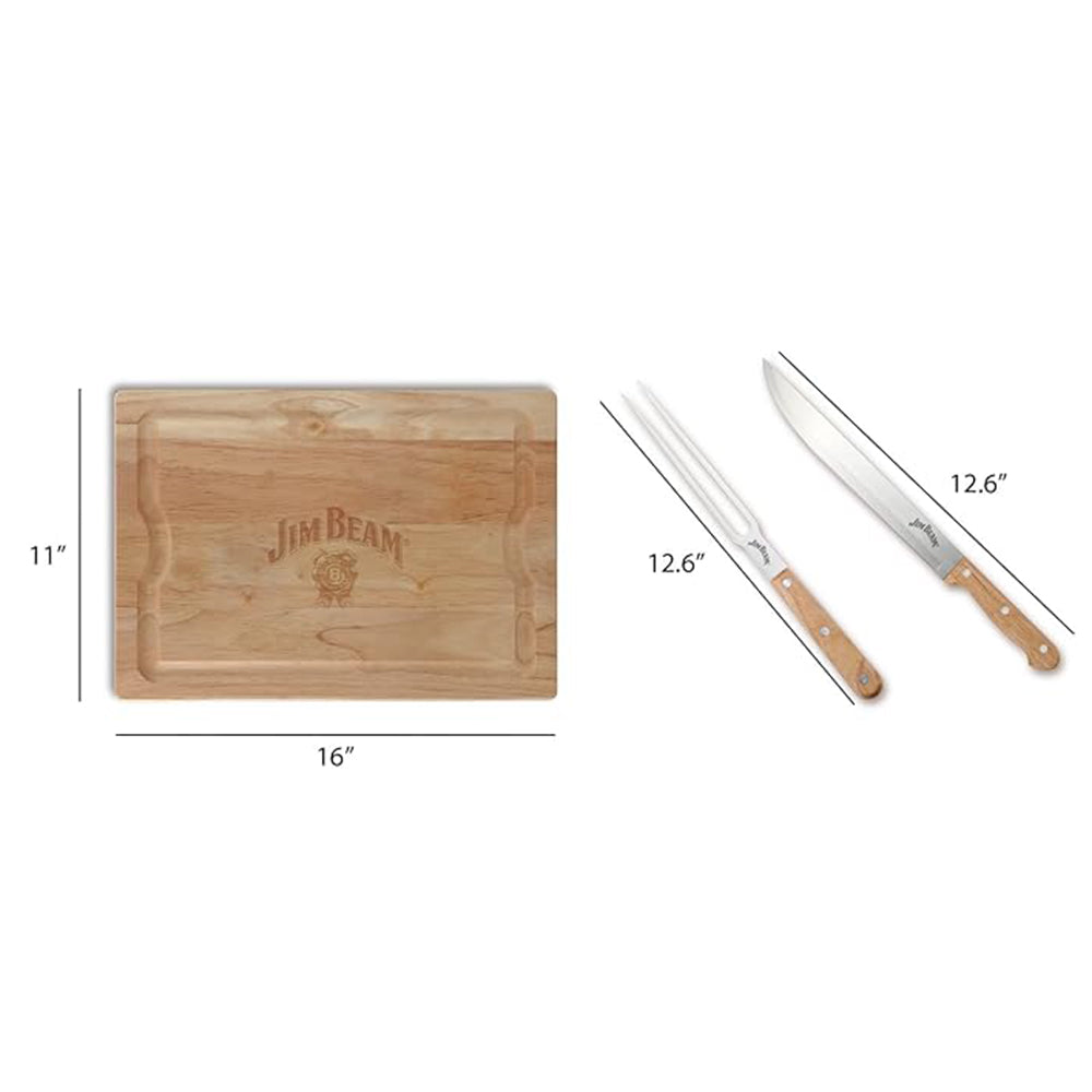 Jim Beam 3-Piece Carving Set Stainless Steel Utensils Durable Parawood Board