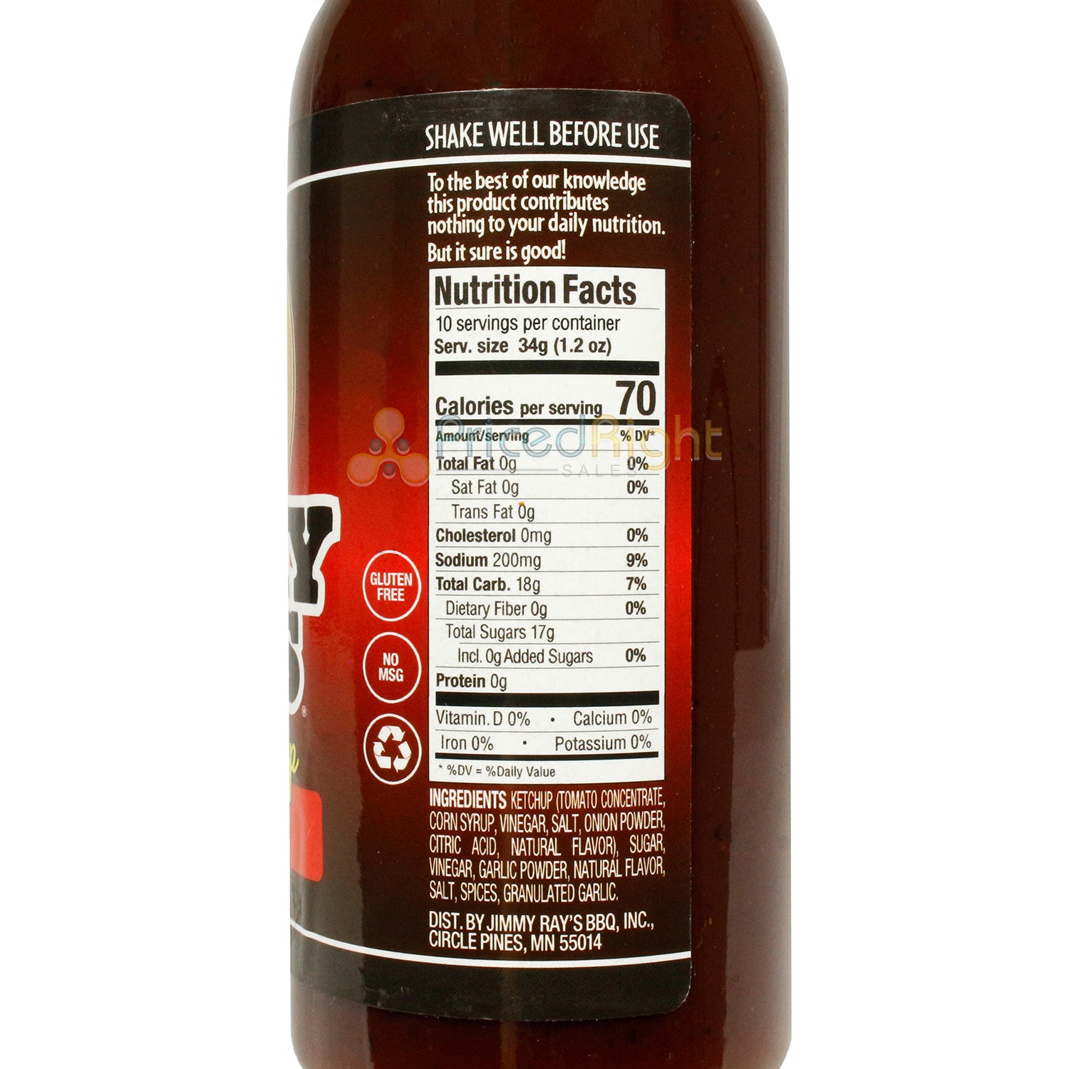 Jimmy Ray's Championship Savory BBQ Sauce All Purpose Gluten Free No MSG 12oz