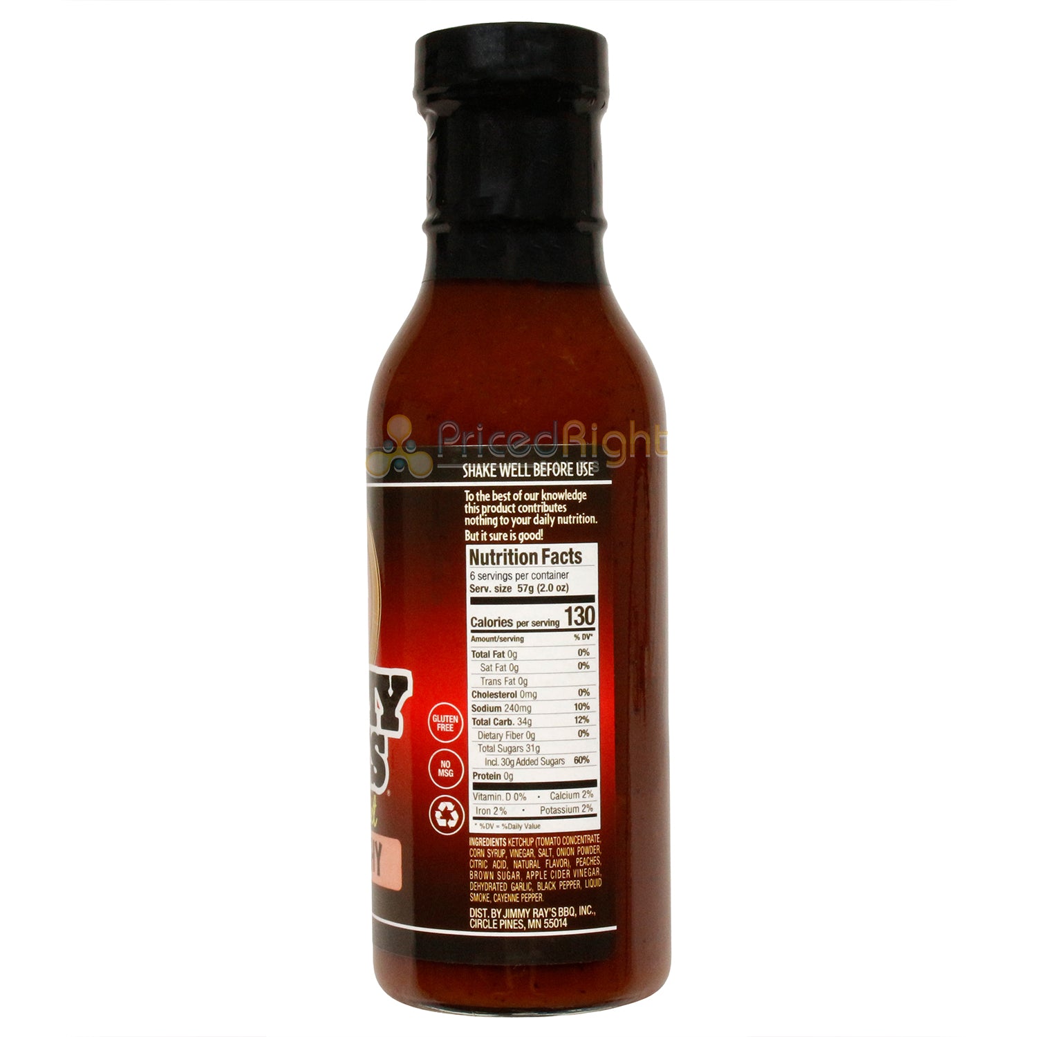 Jimmy Ray's Sassy Sweet Just Peachy BBQ Sauce Pork Gluten Free No MSG 12 Ounce