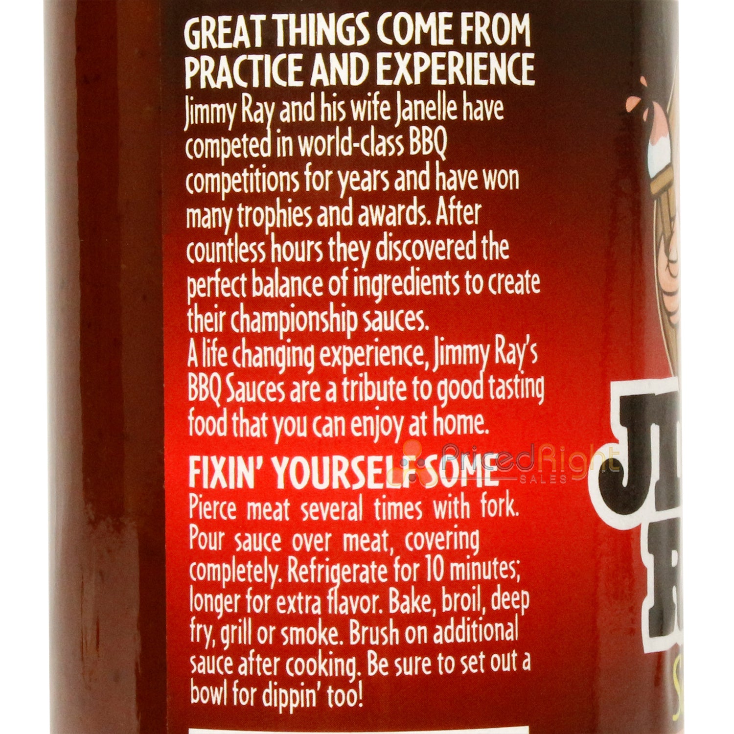 Jimmy Ray's Sassy Sweet Just Peachy BBQ Sauce Pork Gluten Free No MSG 12 Ounce