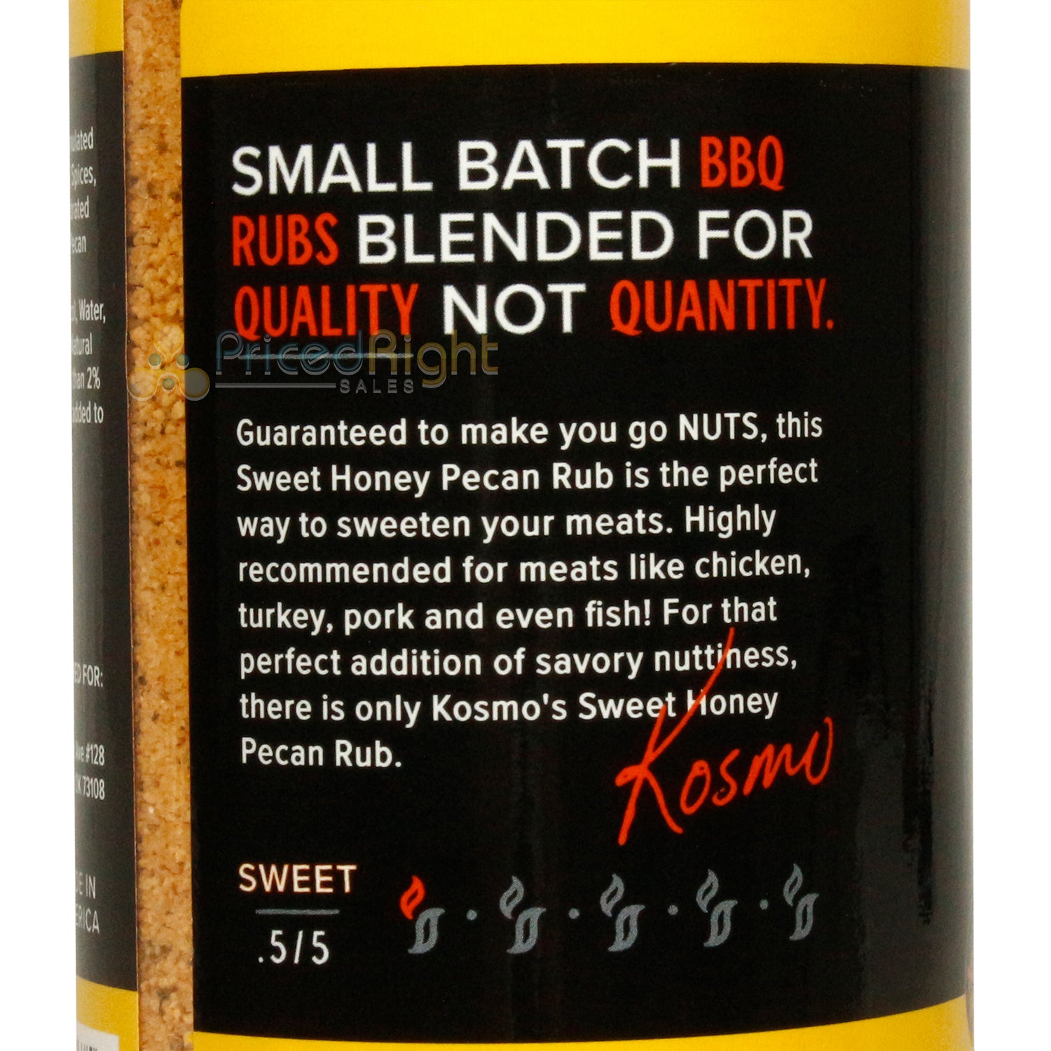 Kosmos Q Sweet Honey Pecan Dry Rub Small Batch BBQ Sweet Chicken Pork 10.7 Oz