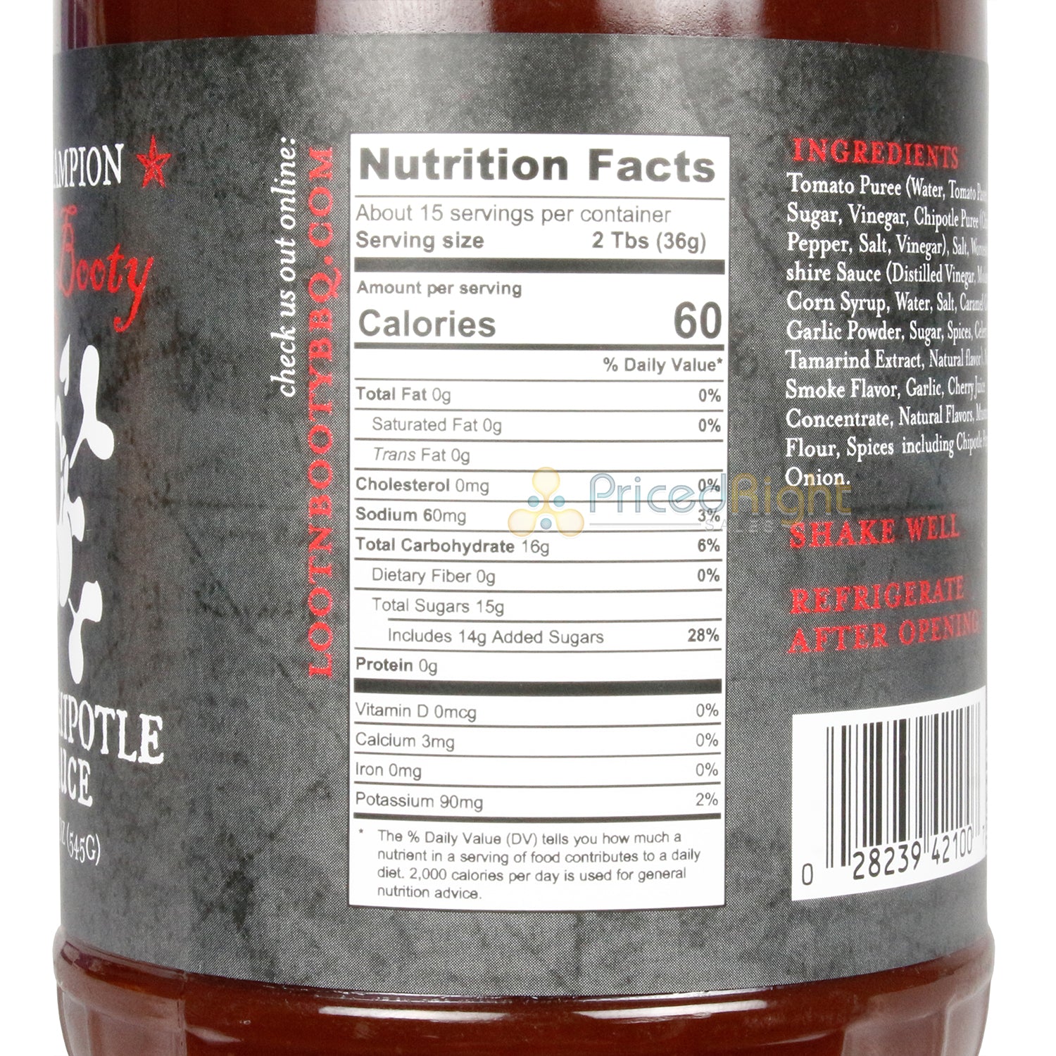 Loot N' Booty BBQ Cherry Chipotle BBQ Sauce Gluten Free All Natural 19.25 Oz