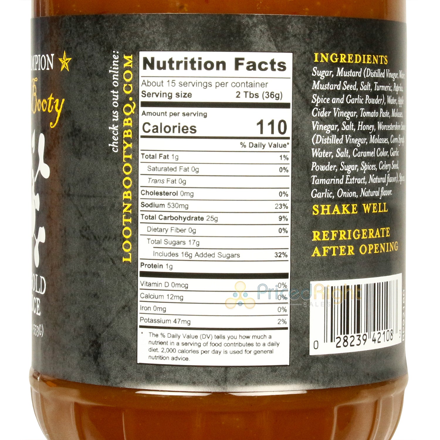 Loot N' Booty BBQ Honey Gold BBQ Sauce Sweet and Tangy Gluten Free 19.5 Ounce