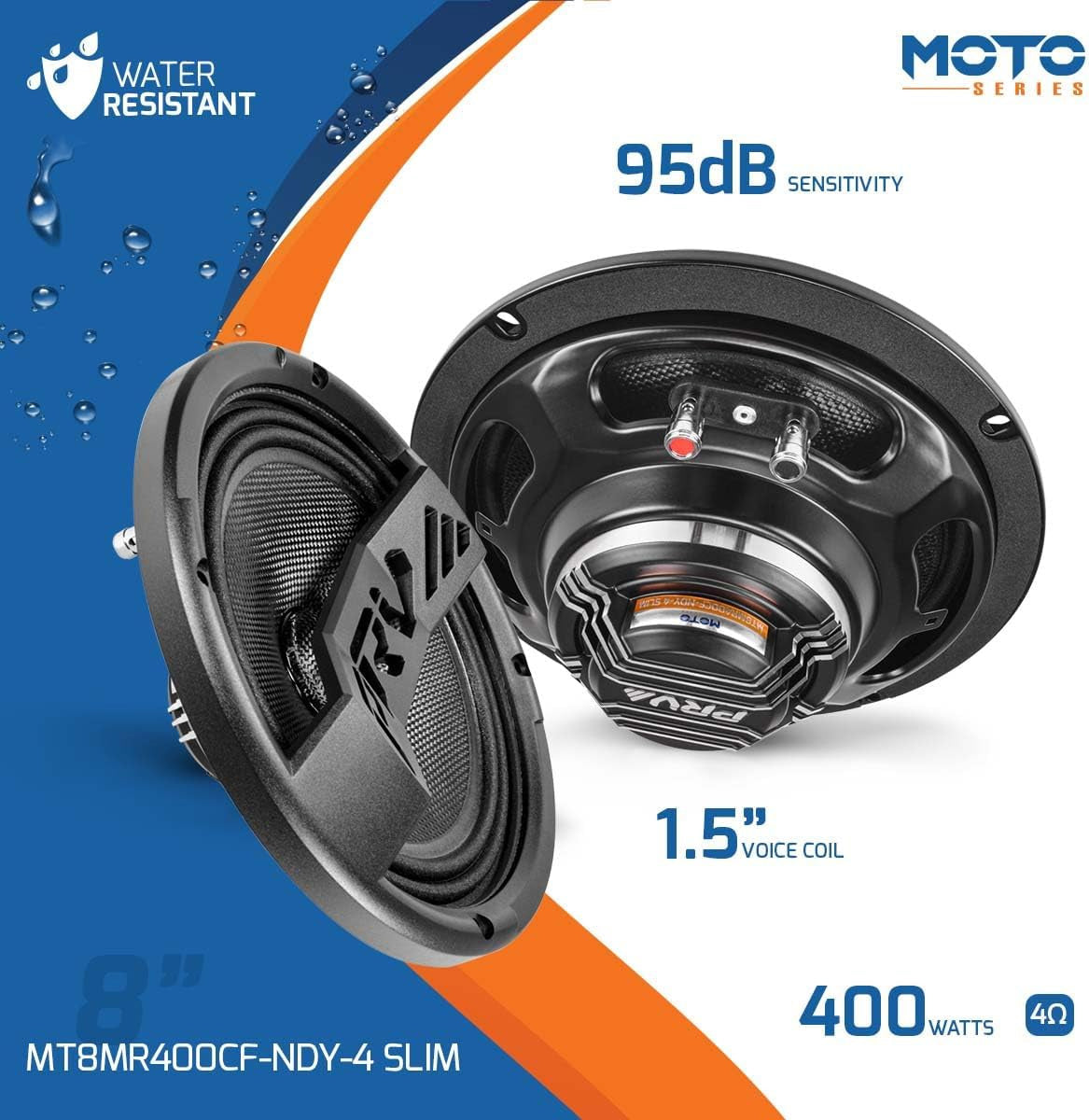 PRV 8" Motorcycle Midrange Speaker 400W 4 Ohm Carbon Fiber MT8MR400CF-NDY-4 SLIM