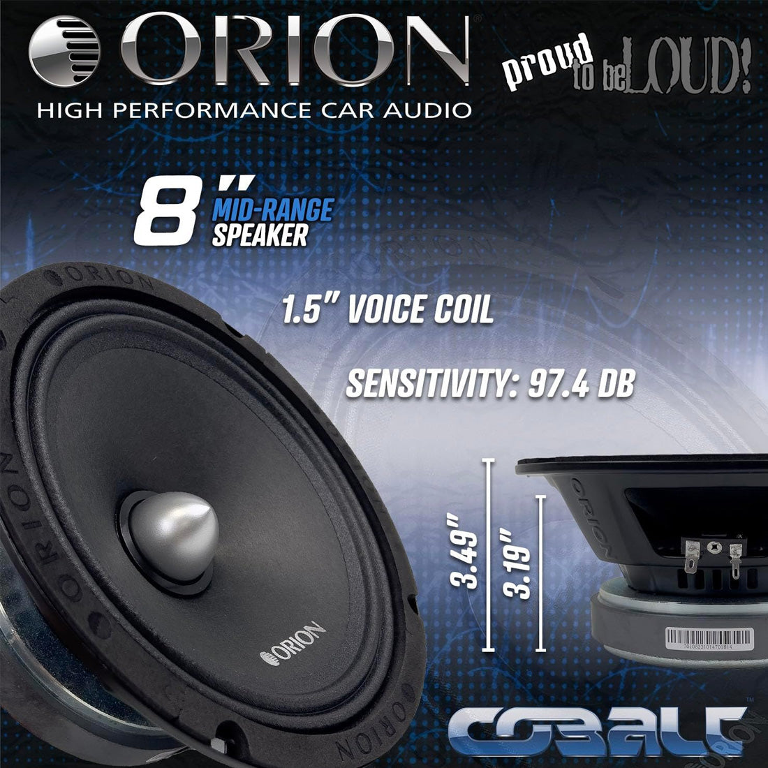 8" Midrange Speaker 1200W Max Music Power High Efficiency Orion CM85 4 Ohm Pair