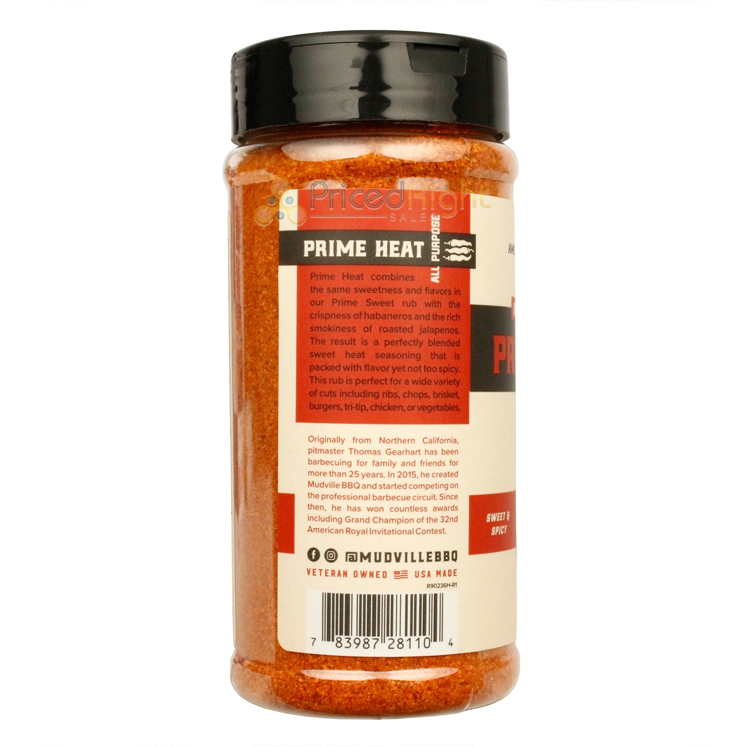 Mudville BBQ Prime Heat All Purpose Rub Sweet & Spicy No MSG Gluten Free 12oz