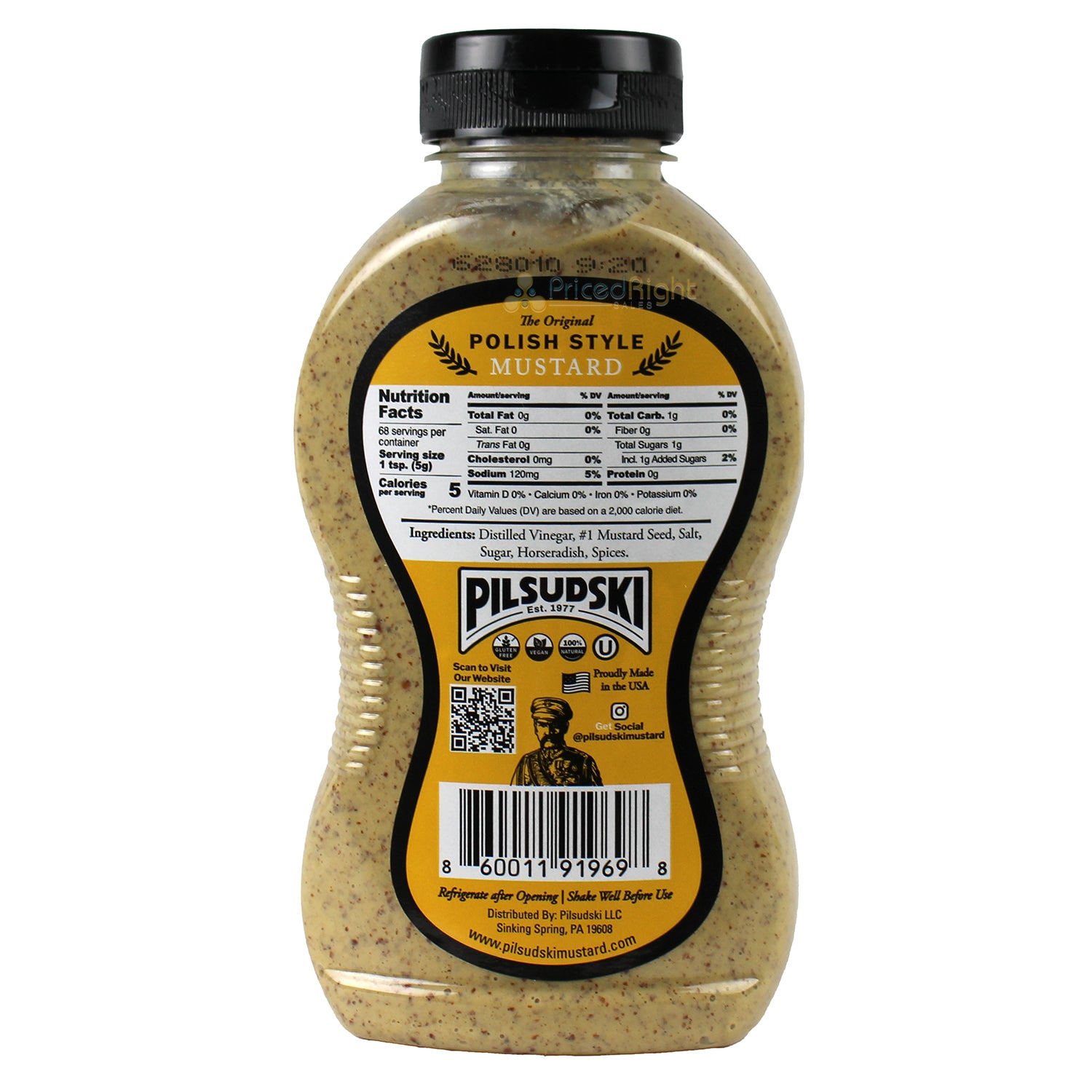 Pilsudski Polish Style Mustard 12 oz with Horseradish Vegan Gluten Free Kosher