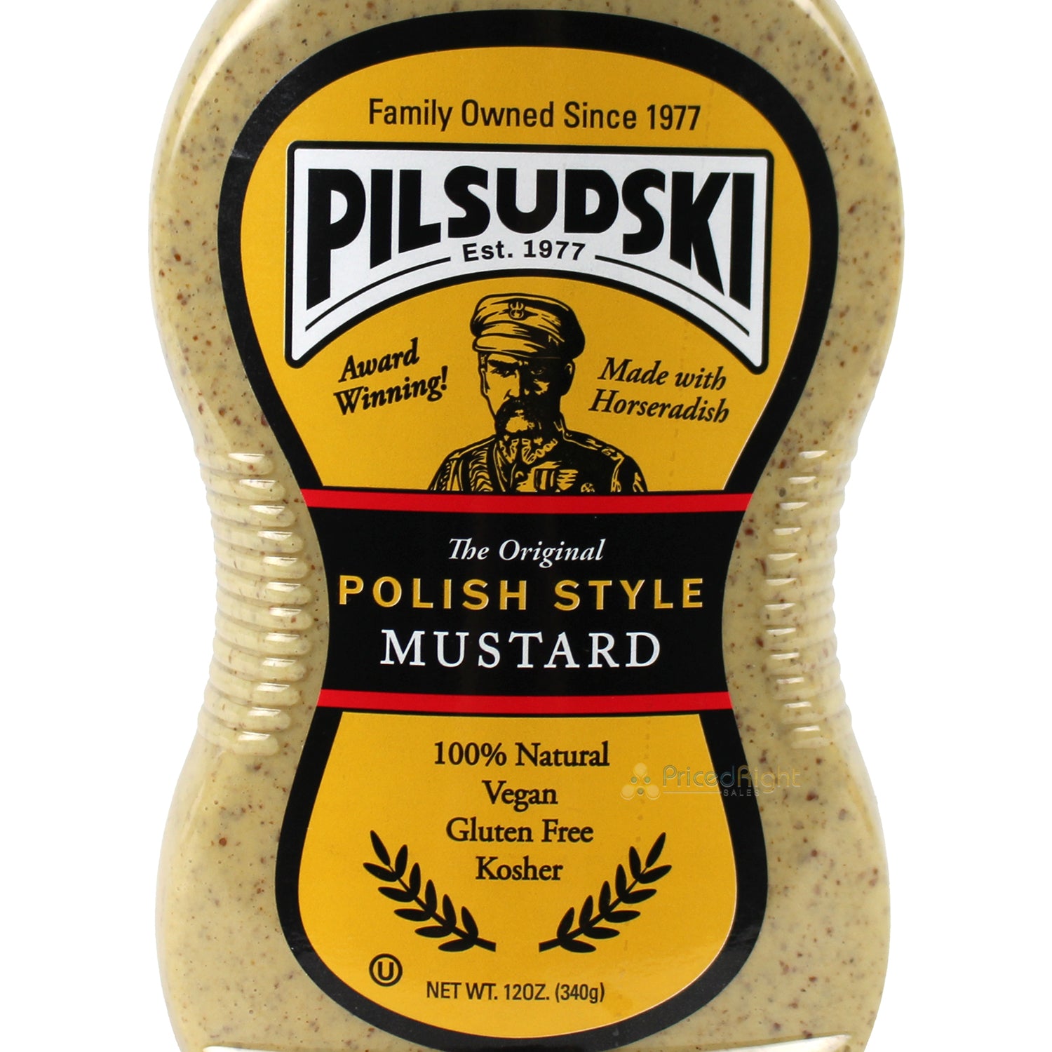 Pilsudski Polish Style Mustard 12 oz with Horseradish Vegan Gluten Free Kosher