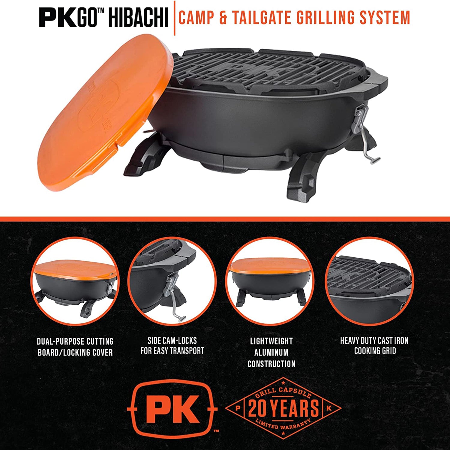 Portable Kitchens PK200 PKGO Hibachi Charcoal Portable Grill Aluminum Orange