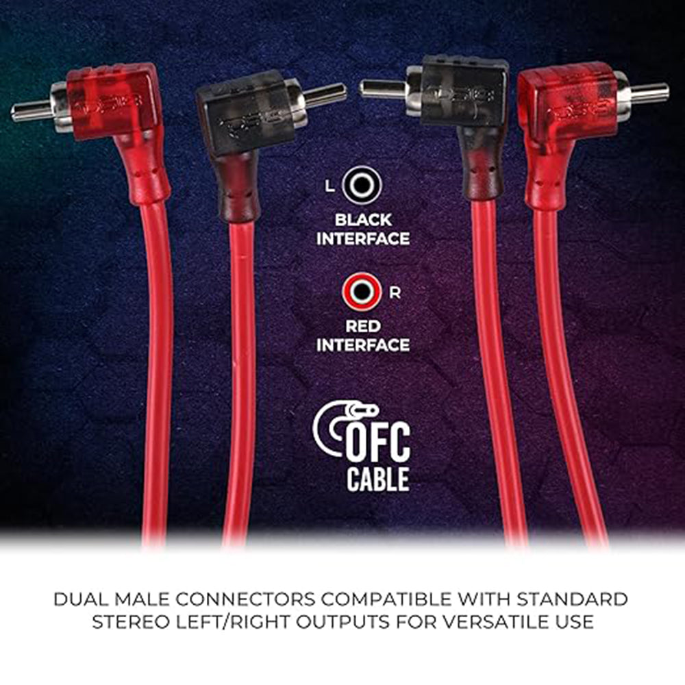 DS18 2 Channel RCA Cable 12 Ft 100% OFC 90 Degree Ends Dual Twist Wire R12.L