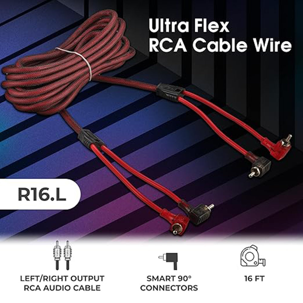 DS18 2 Channel RCA Cable 16 Ft 100% OFC 90 Degree Ends Dual Twist Wire R16.L