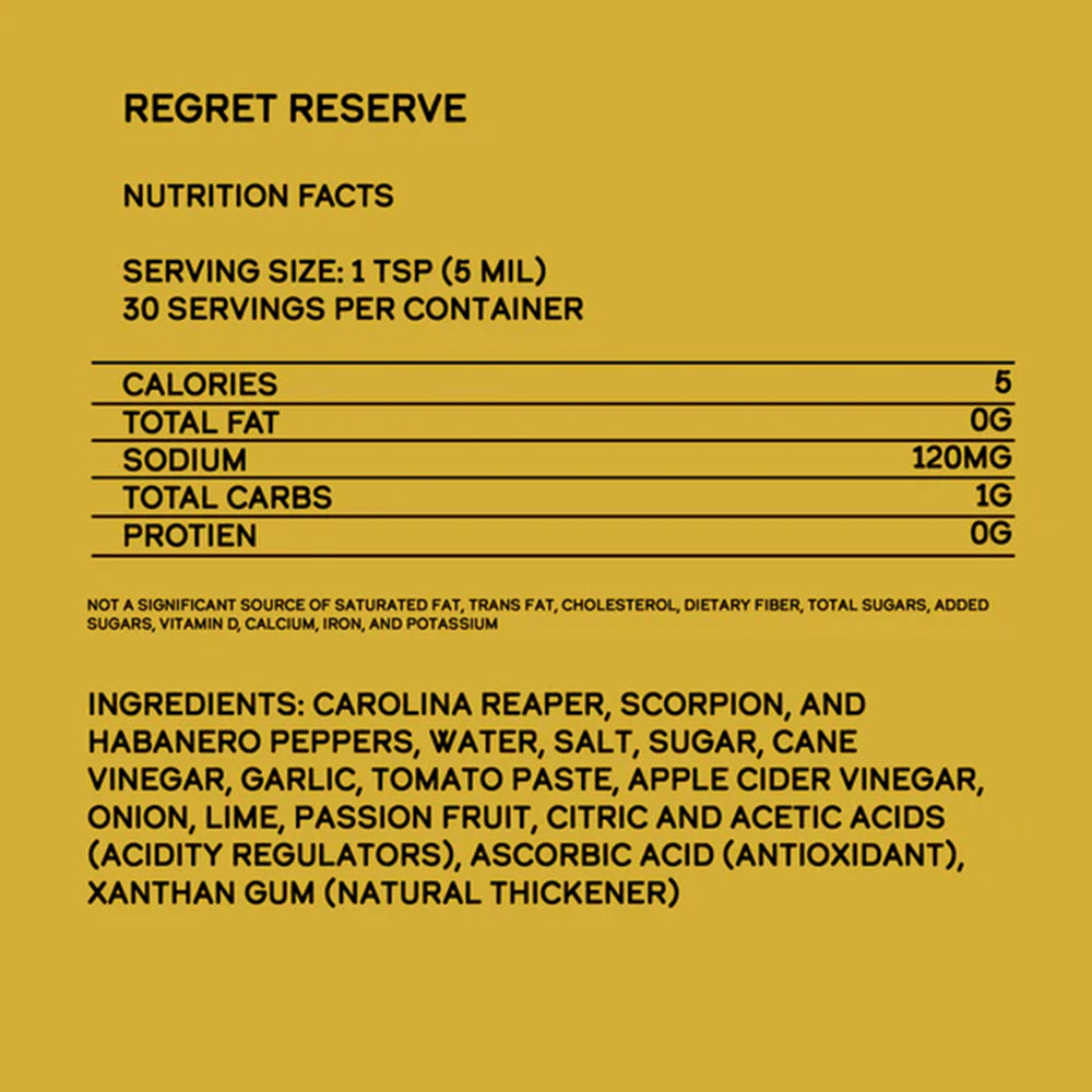 Elijah's Xtreme Gourmet Sauces Regret Reserve Hot Sauce 5 Oz Carolina Reaper