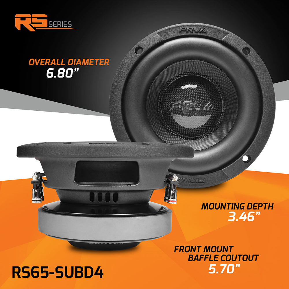 PRV 6.5" Subwoofer 300W RMS 600W Peak Dual 4 Ohm Compact Design RS65-SUBD4